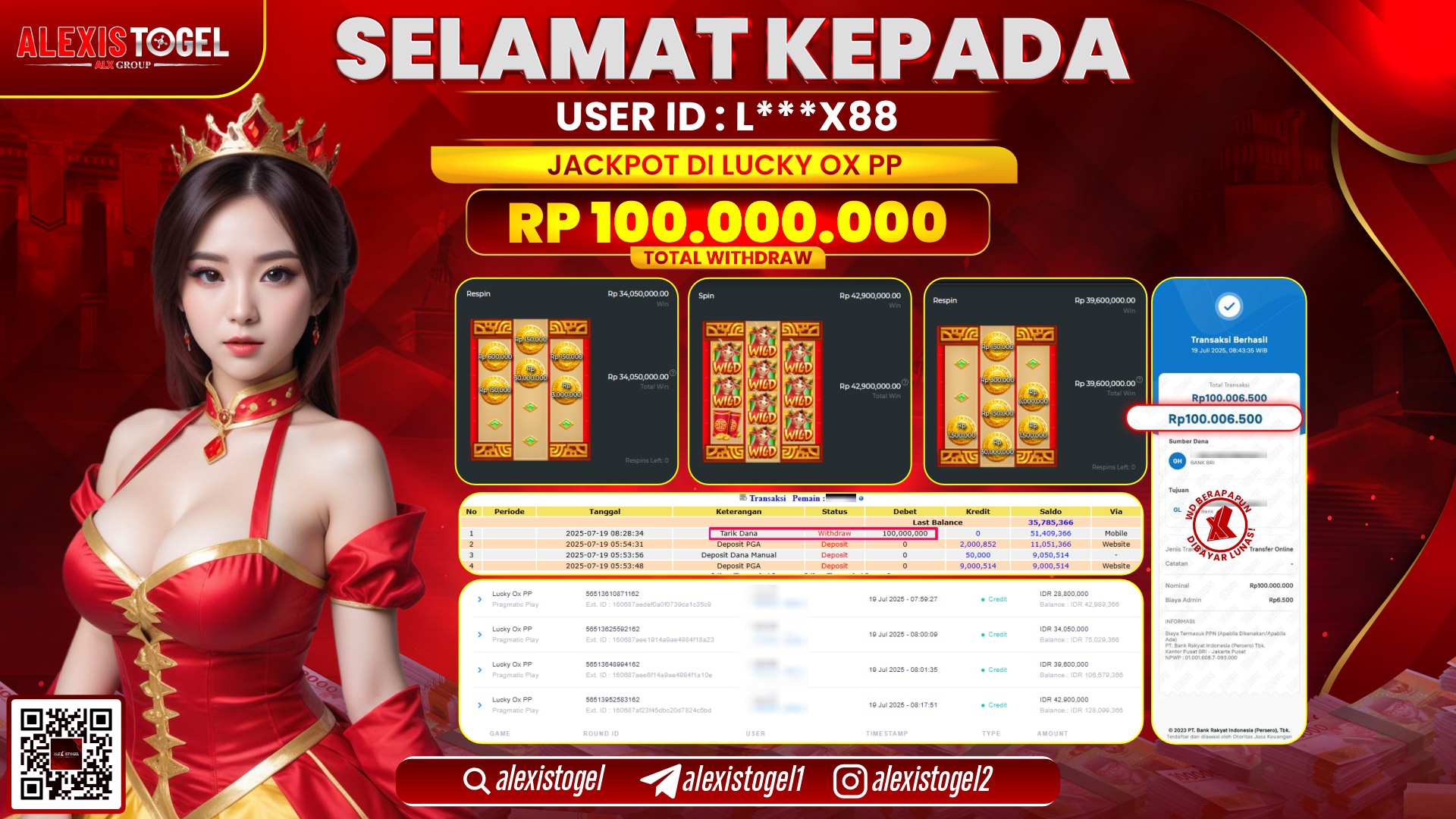 ALEXISTOGEL di LUCKY OX PP RP.100.000.000 LUNAS