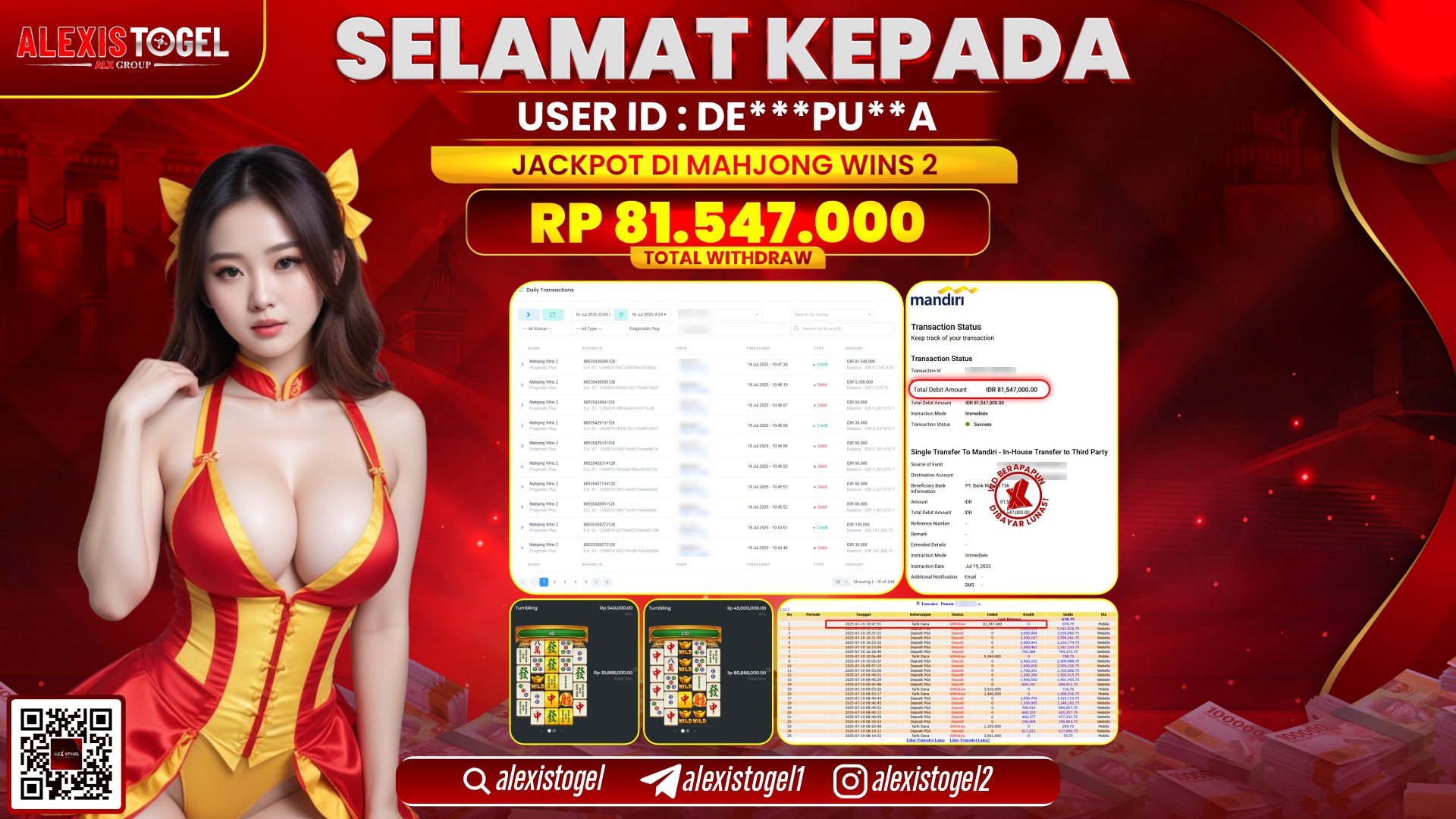 ALEXISTOGEL di SLOT MAHJONG WINS 2 RP.81.547.000 LUNAS