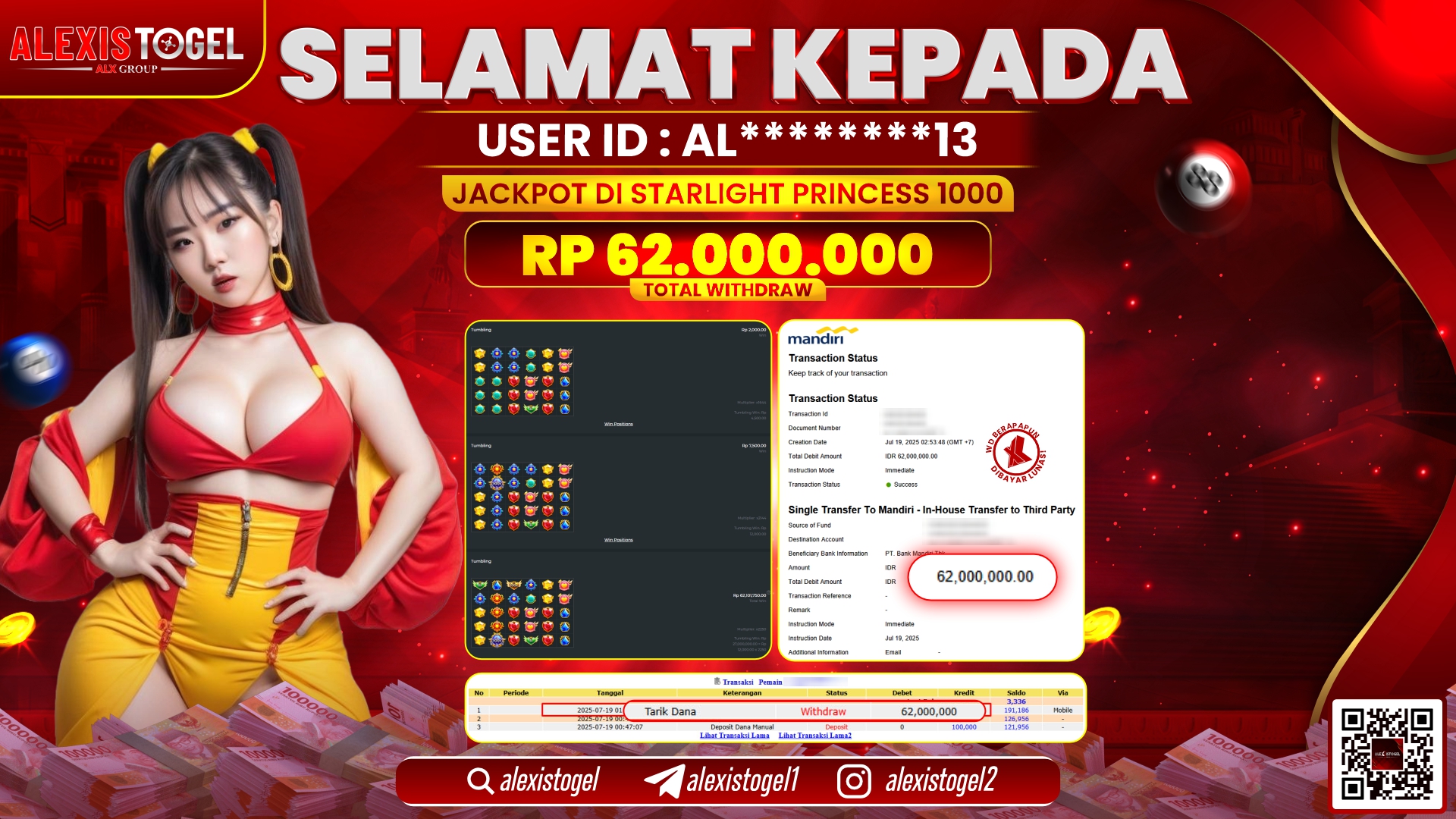 ALEXISTOGEL di SLOT STARLIGHT PRINCESS RP.62.000.000 LUNAS