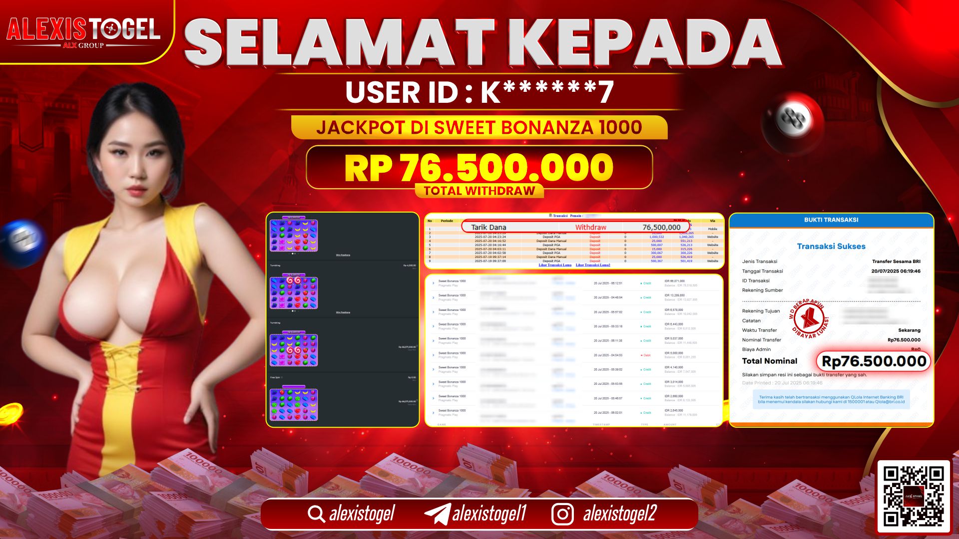 ALEXISTOGEL di SLOT SWEET BONANZA 1000 RP.76.500.000 LUNAS