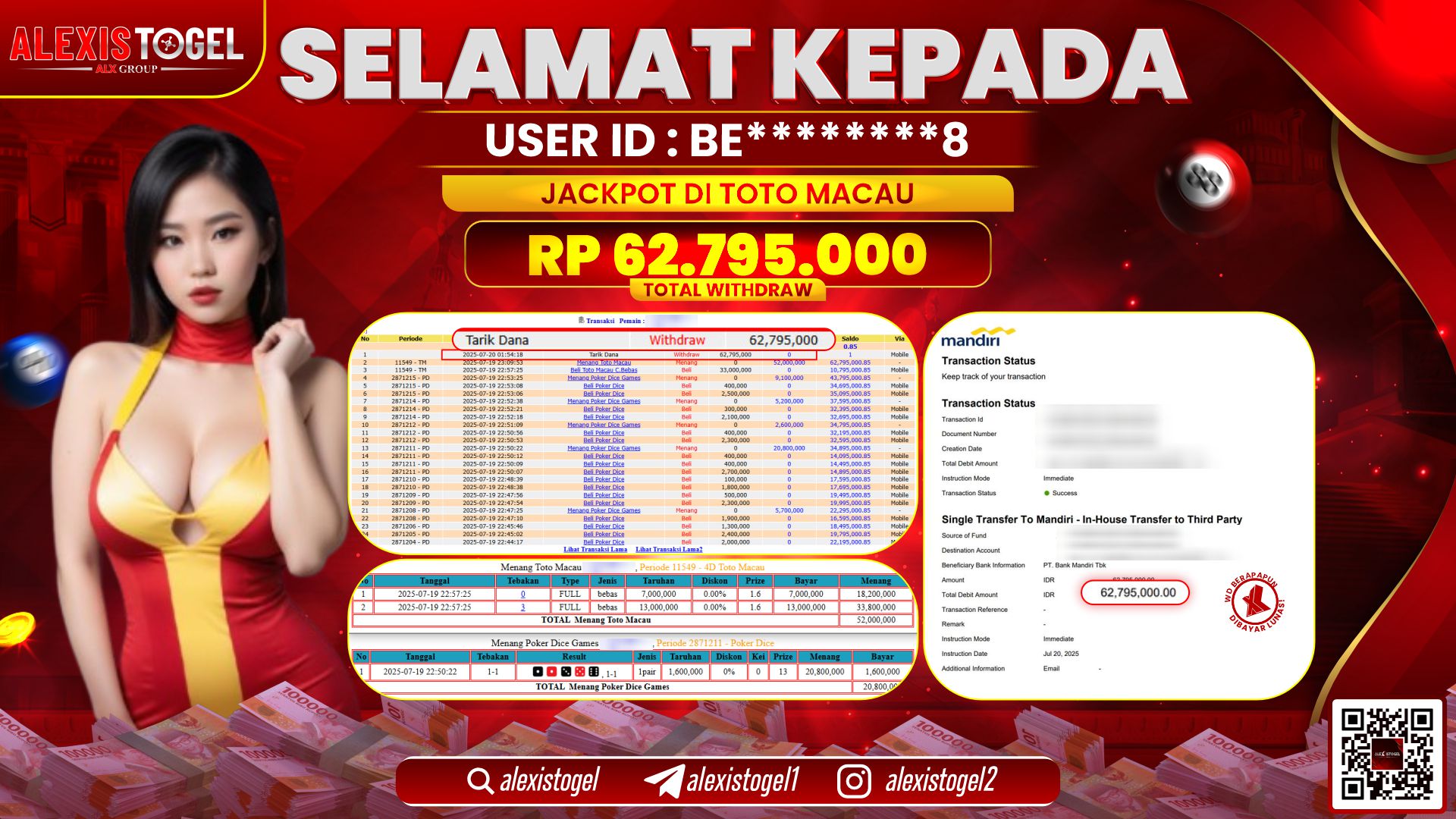 ALEXISTOGEL di TOGEL TOTOMACAU RP.62.795.000 LUNAS