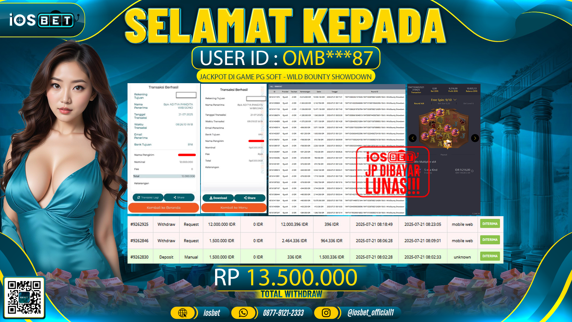 Bukti Pembayaran LUNAS SLOT GAME GACOR Rp.13.500.000