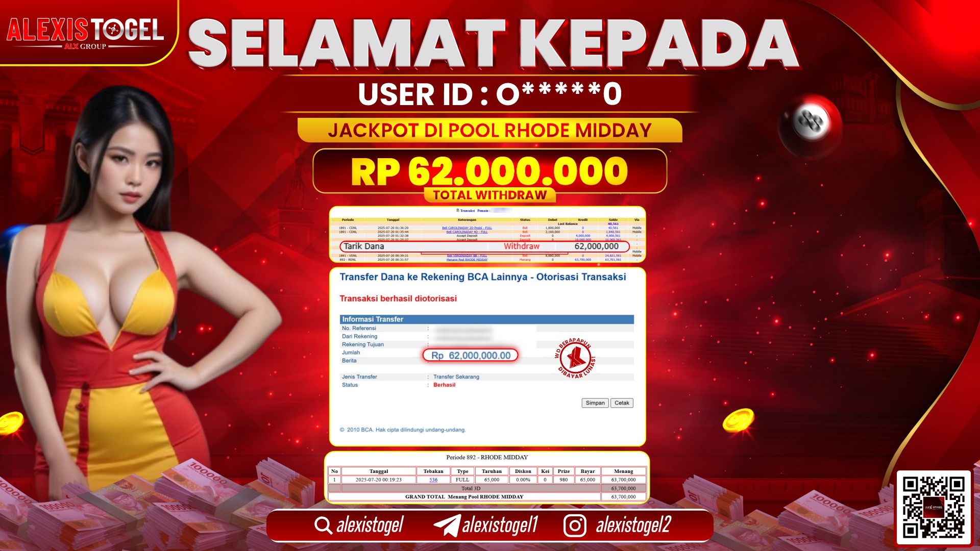 ALEXISTOGEL di TOGEL POOL RHODE MIDDAY RP.62.000.000 LUNAS