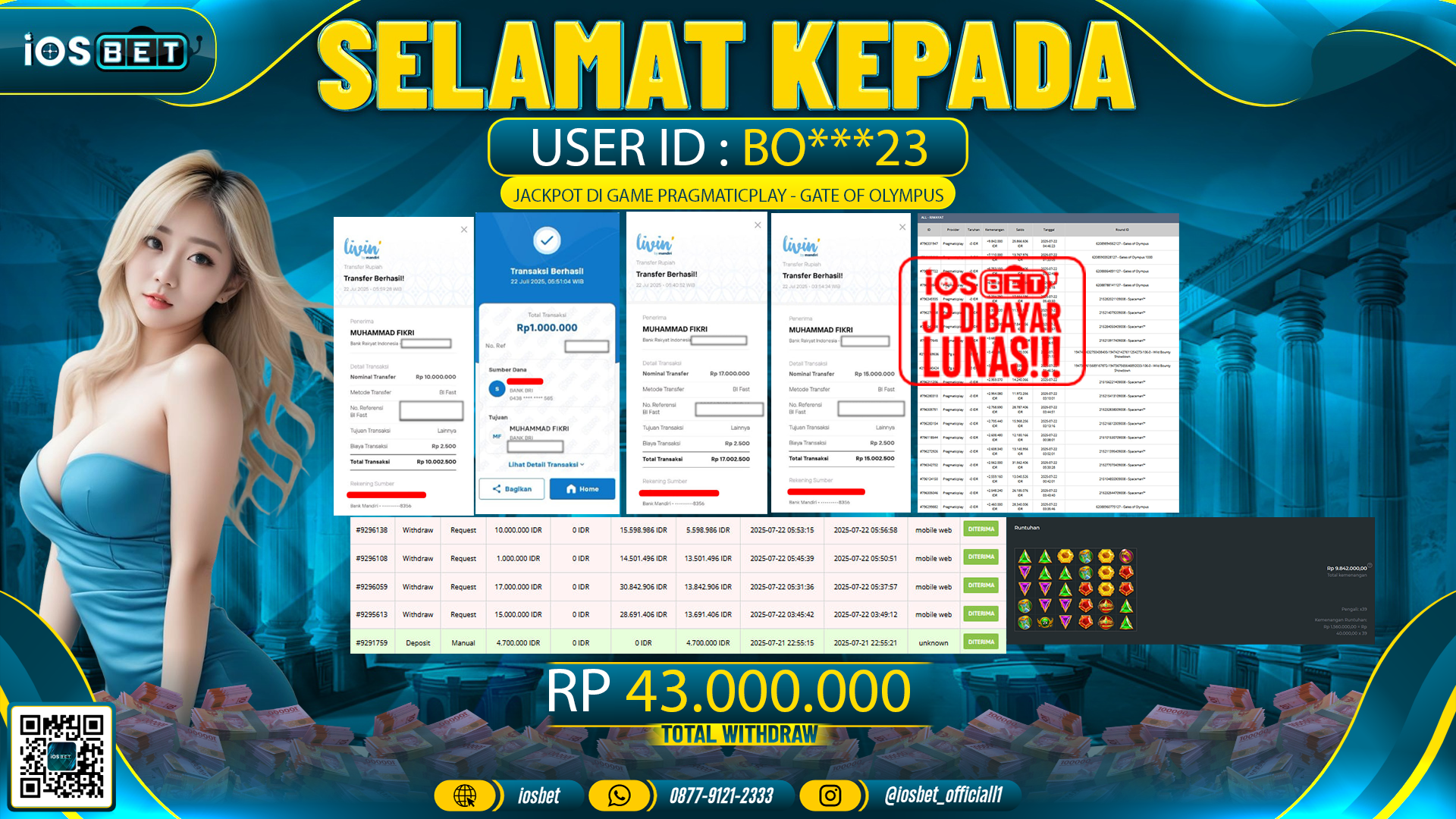Bukti Pembayaran LUNAS SLOT GAME GACOR Rp.43.000.000