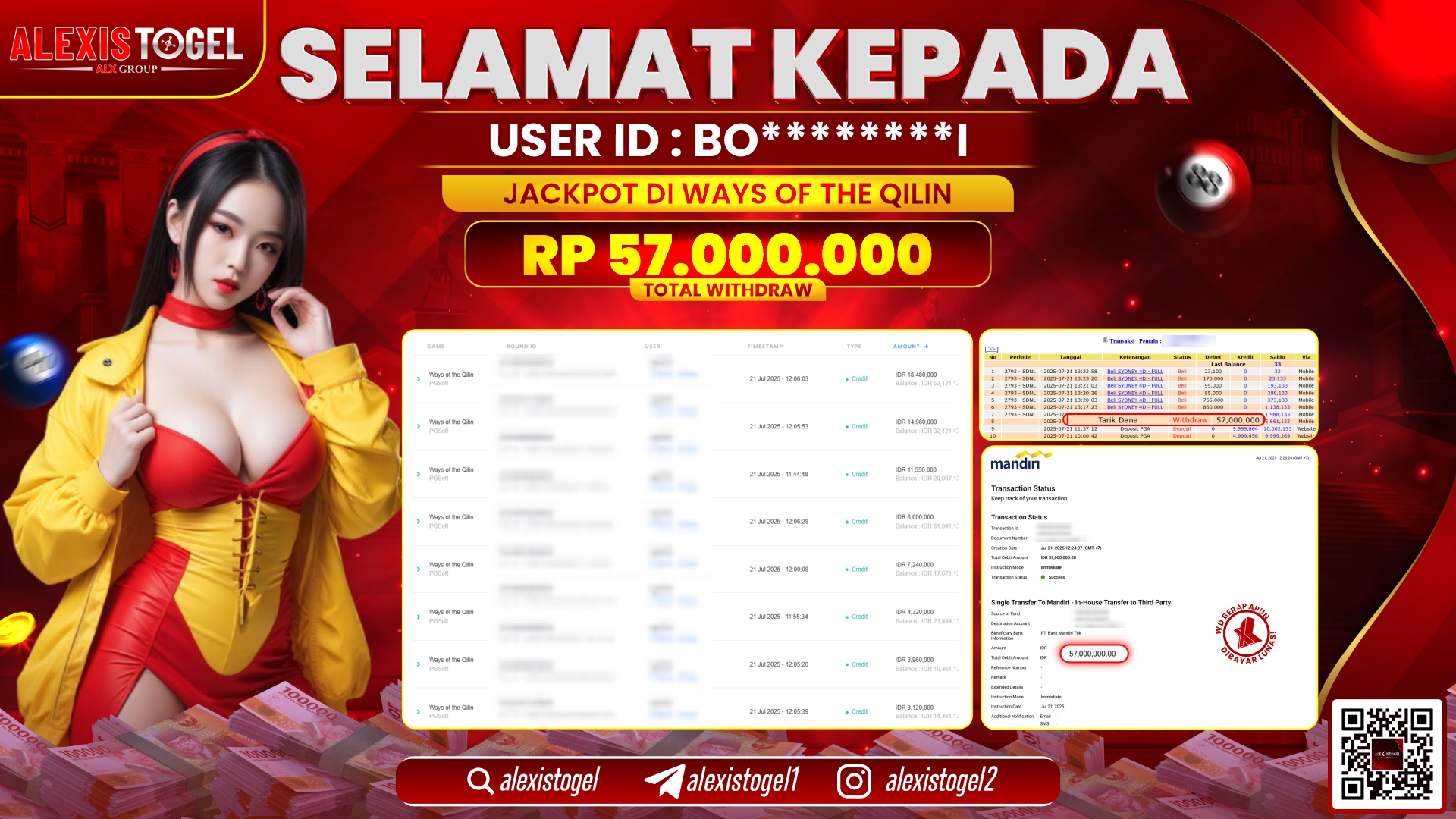 ALEXISTOGEL di SLOT WAYS OF THE QILIN RP.57.000.000 LUNAS