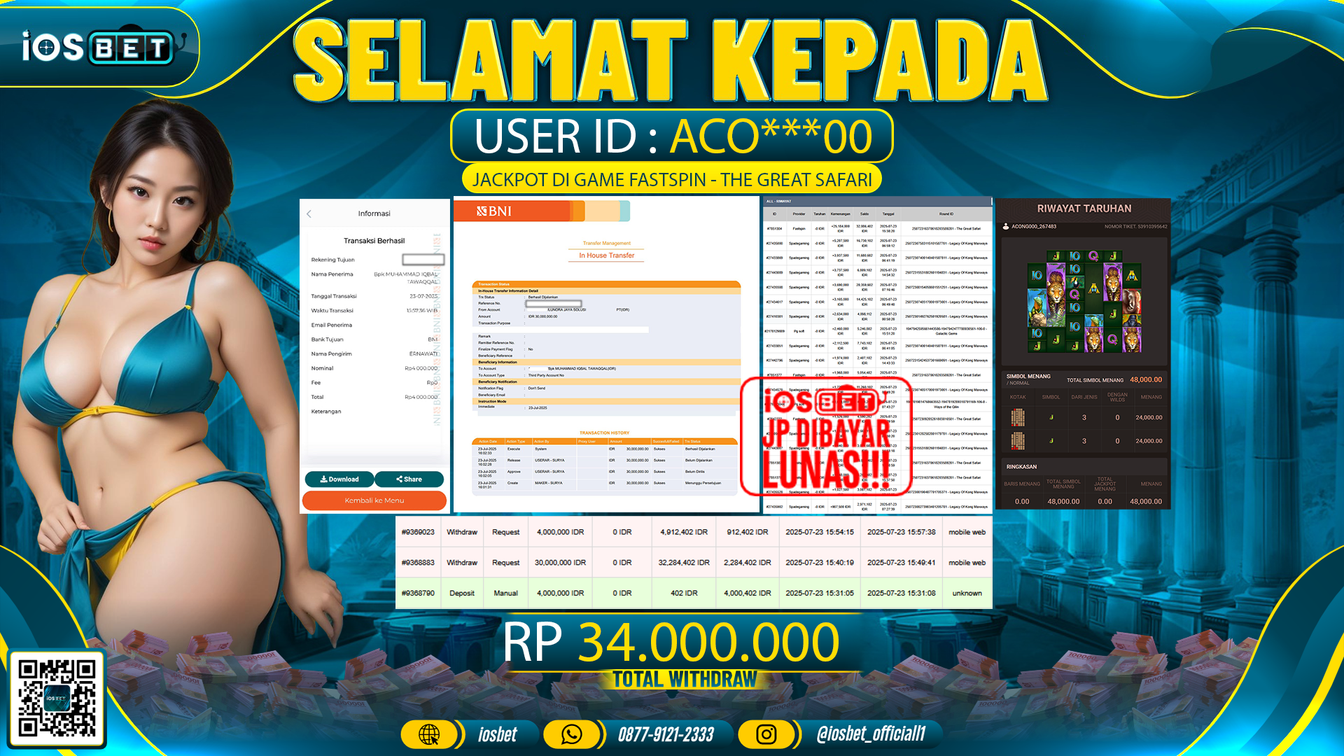 Bukti Pembayaran LUNAS SLOT GAME GACOR Rp.34.000.000