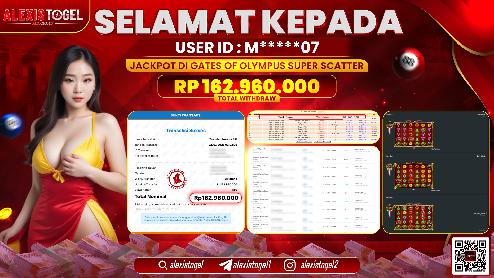 ALEXISTOGEL di SLOT GATES OF OLYMPUS SUPER SCATTER RP.162.960.000 LUNAS