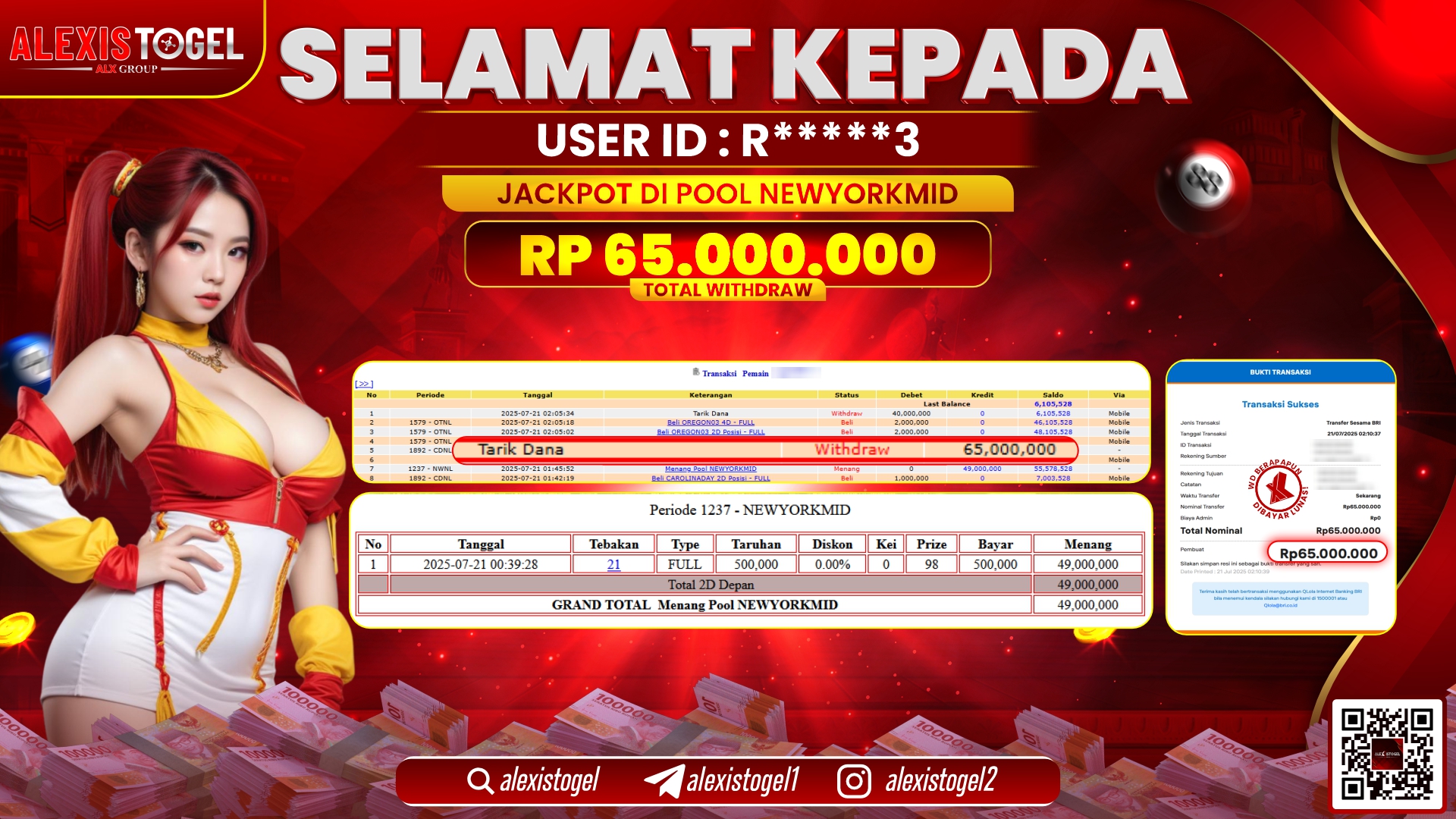 ALEXISTOGEL di TOGEL POOL NEWYORK MID RP.65.000.000 LUNAS