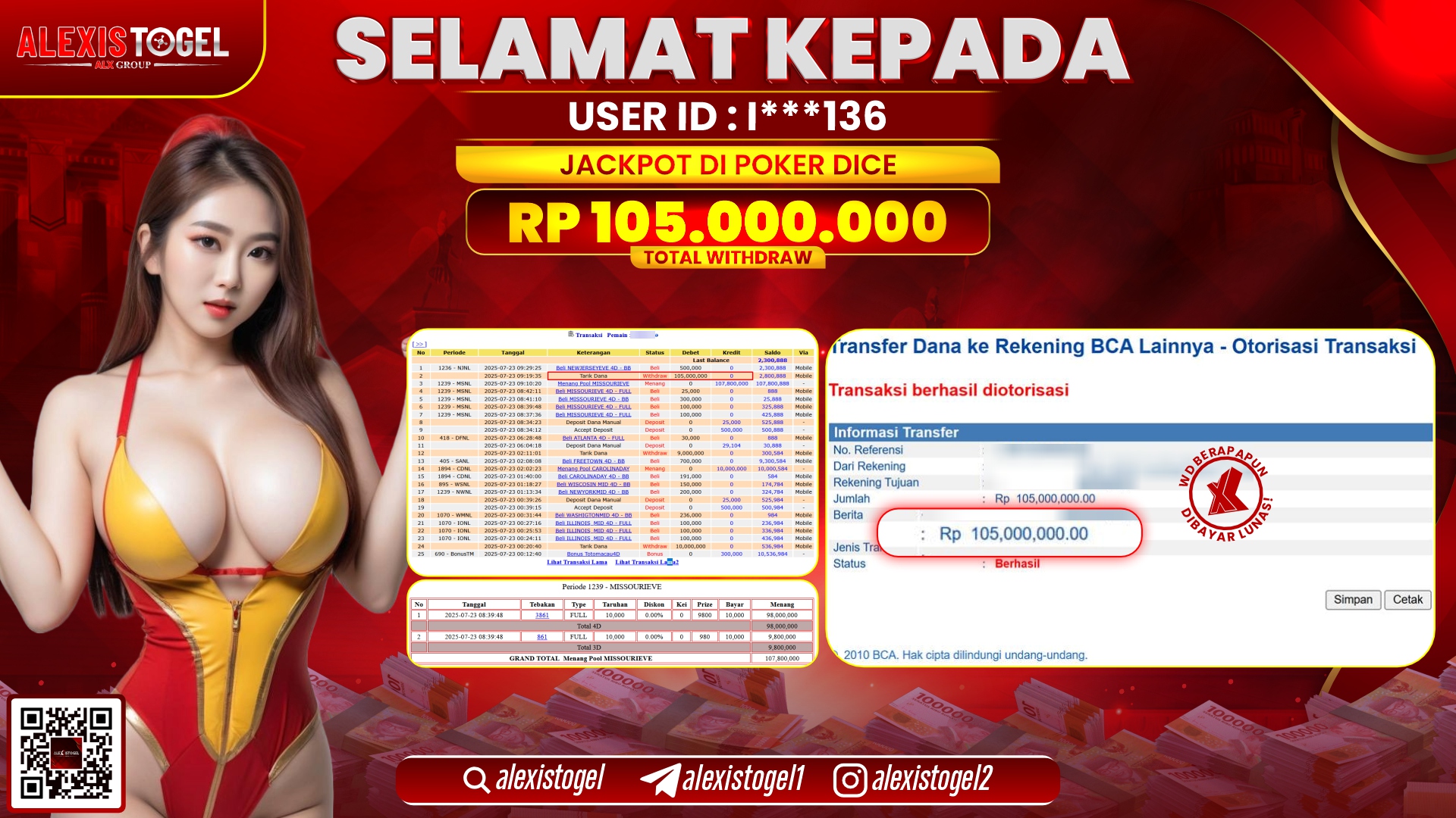 ALEXISTOGEL di CASINO POKER DICE RP.105.000.000 LUNAS