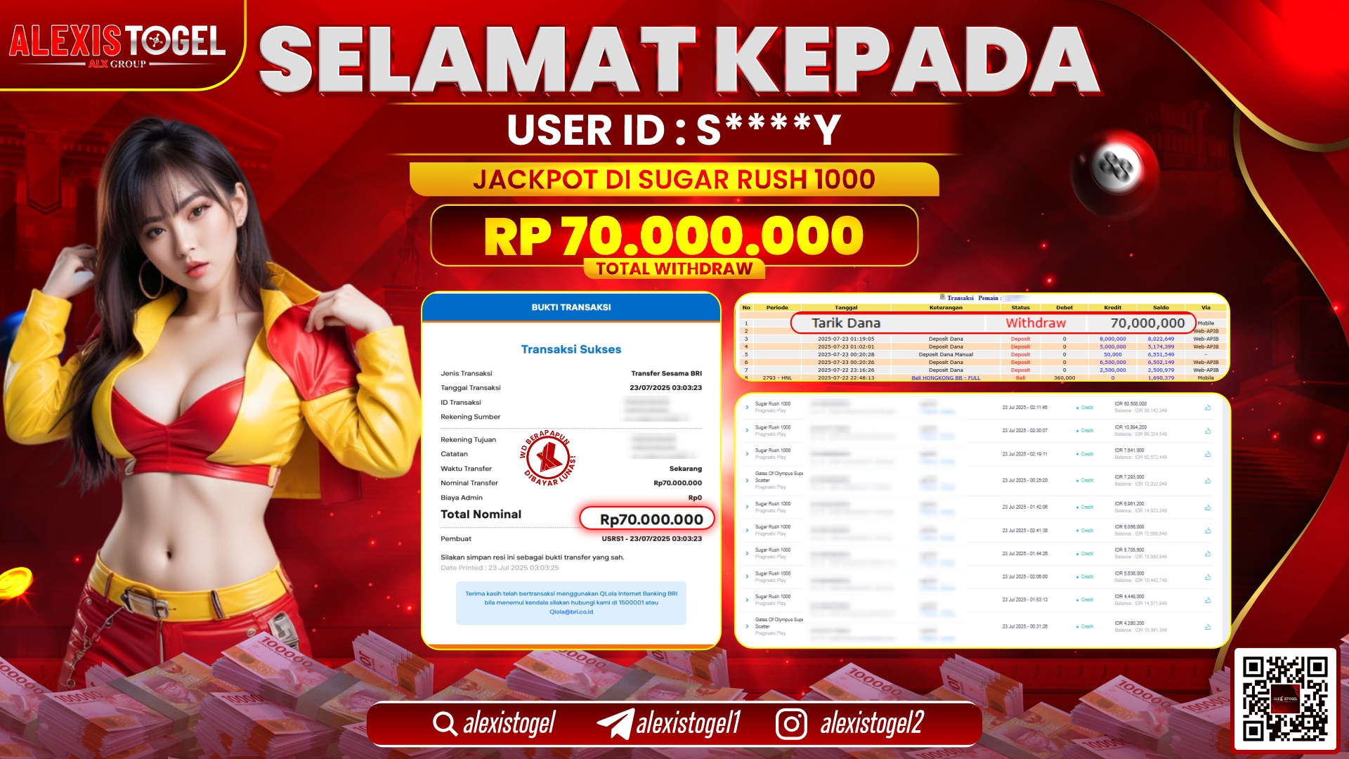 ALEXISTOGEL di SLOT SUGAR RUSH 1000 RP.70.000.000 LUNAS