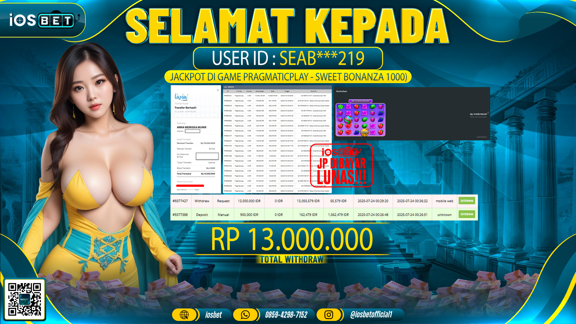 Bukti Pembayaran LUNAS SLOT GAME GACOR  Rp.13.000.000