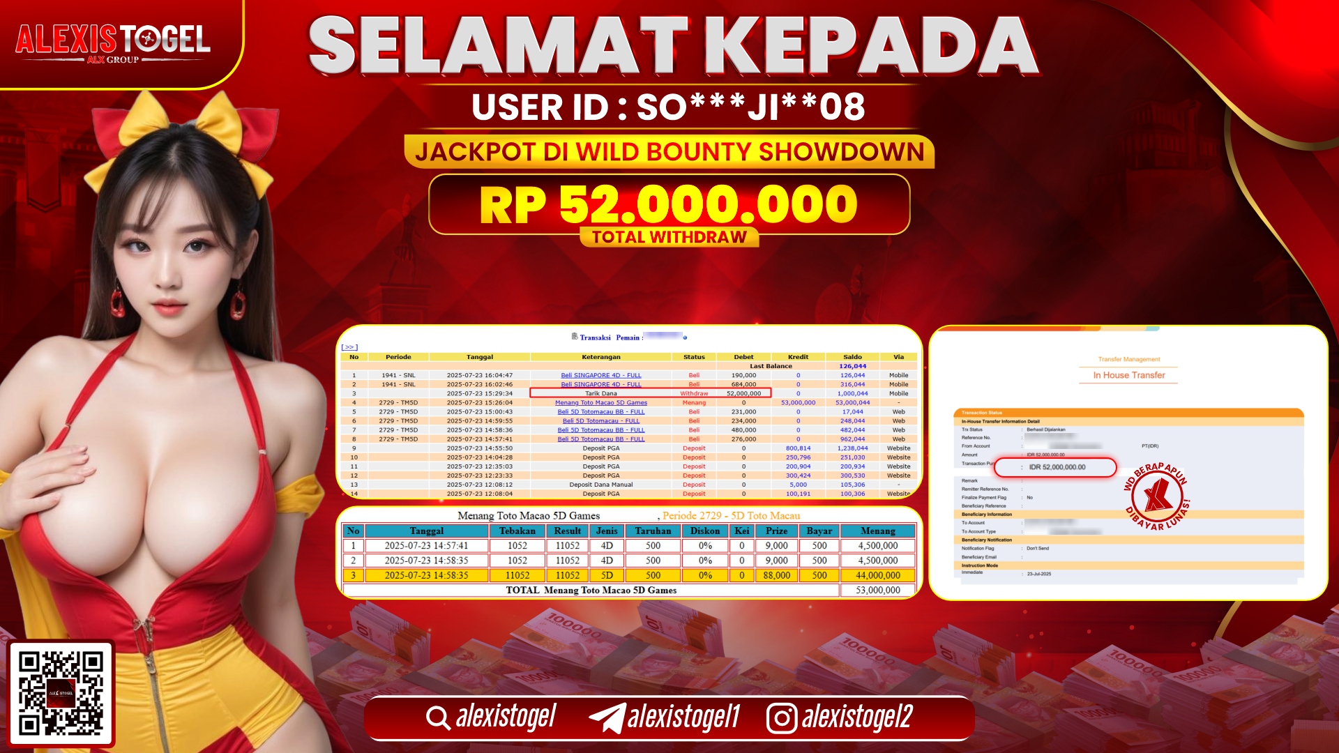 ALEXISTOGEL di SLOT WILD BOUNTY SHOWDOWN RP.52.000.000 LUNAS