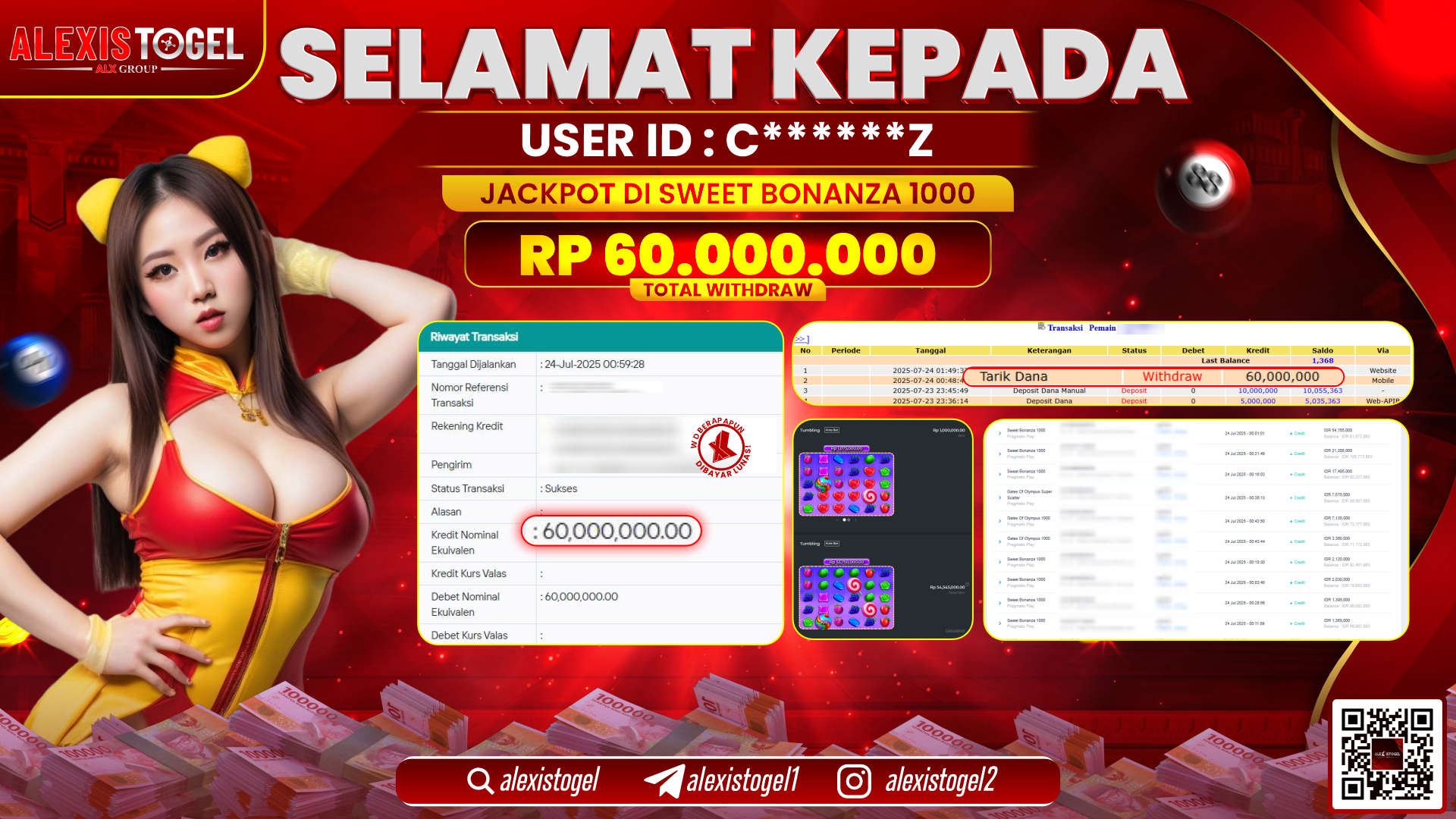 ALEXISTOGEL di SLOT SWEET BONANZA 1000 RP.60.000.000 LUNAS