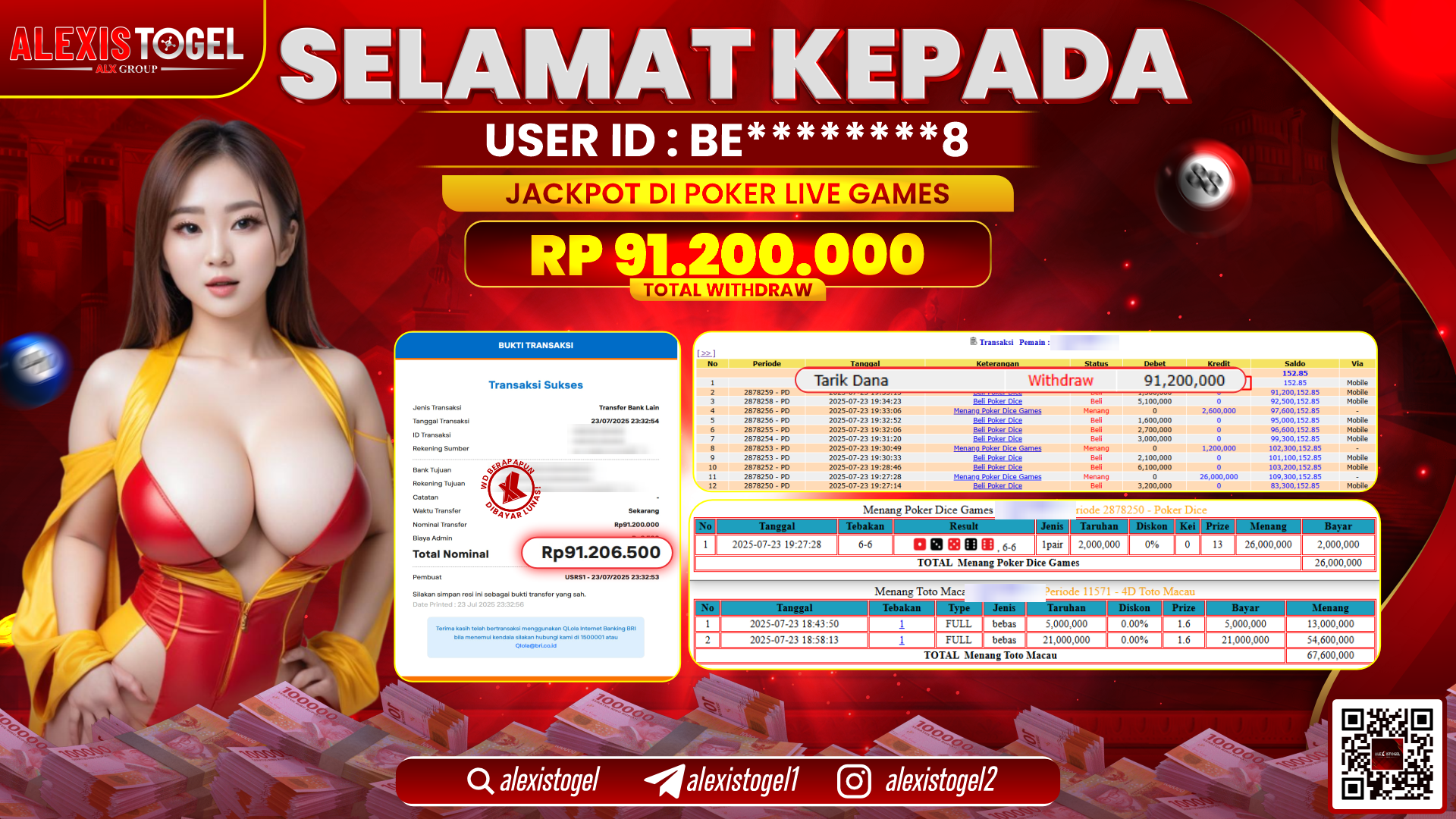 ALEXISTOGEL di POKER LIVE GAMES RP.91.200.000 LUNAS