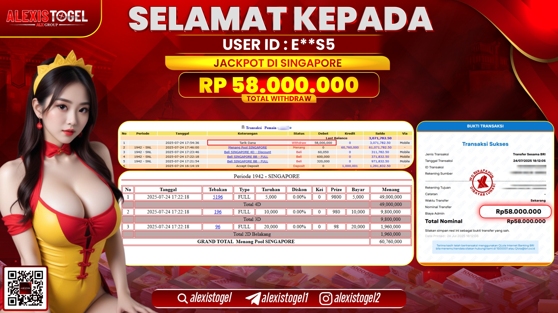 ALEXISTOGEL di TOGEL SINGAPORE RP.58.000.000 LUNAS
