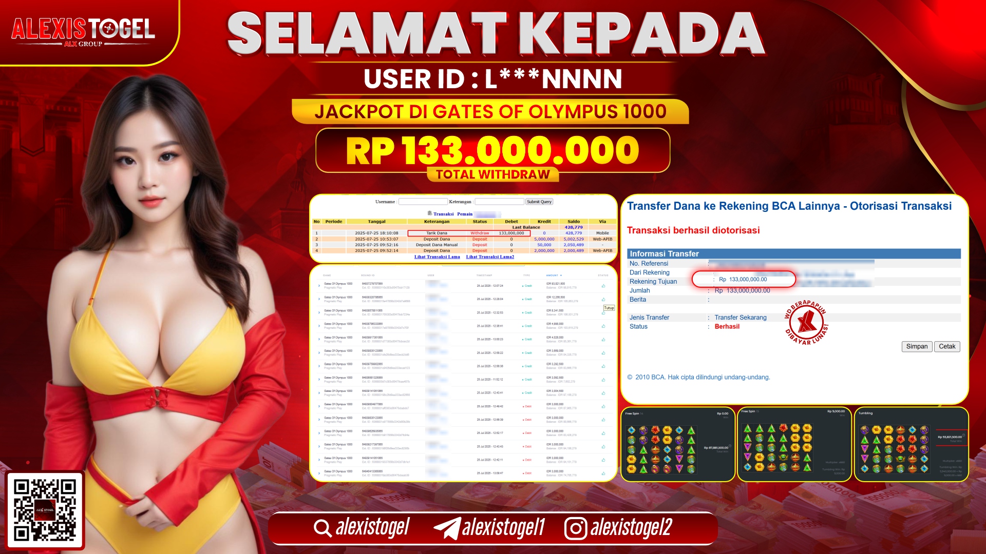 ALEXISTOGEL di SLOT GATES OF OLYMPUS RP.133.000.000 LUNAS