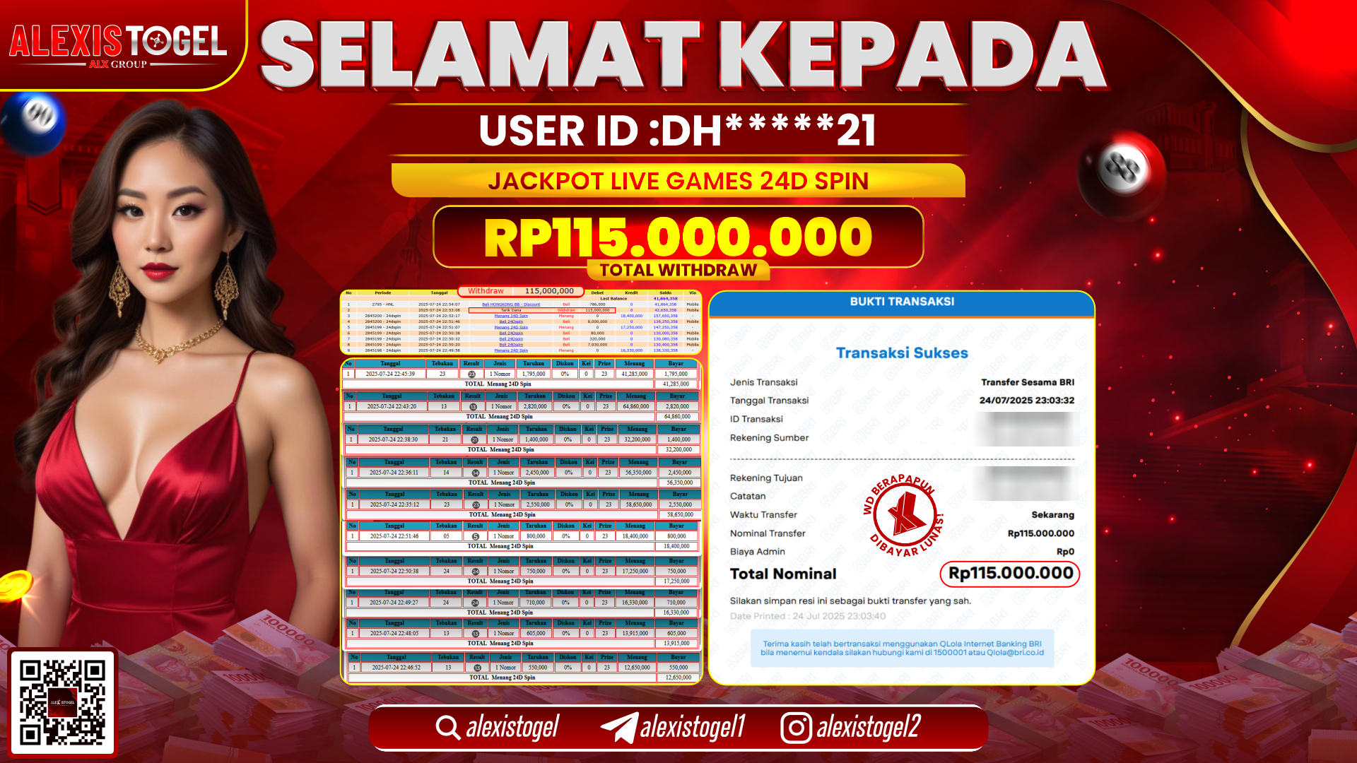 ALEXISTOGEL di LIVE GAMES 24D SPIN RP.115.000.000 LUNAS