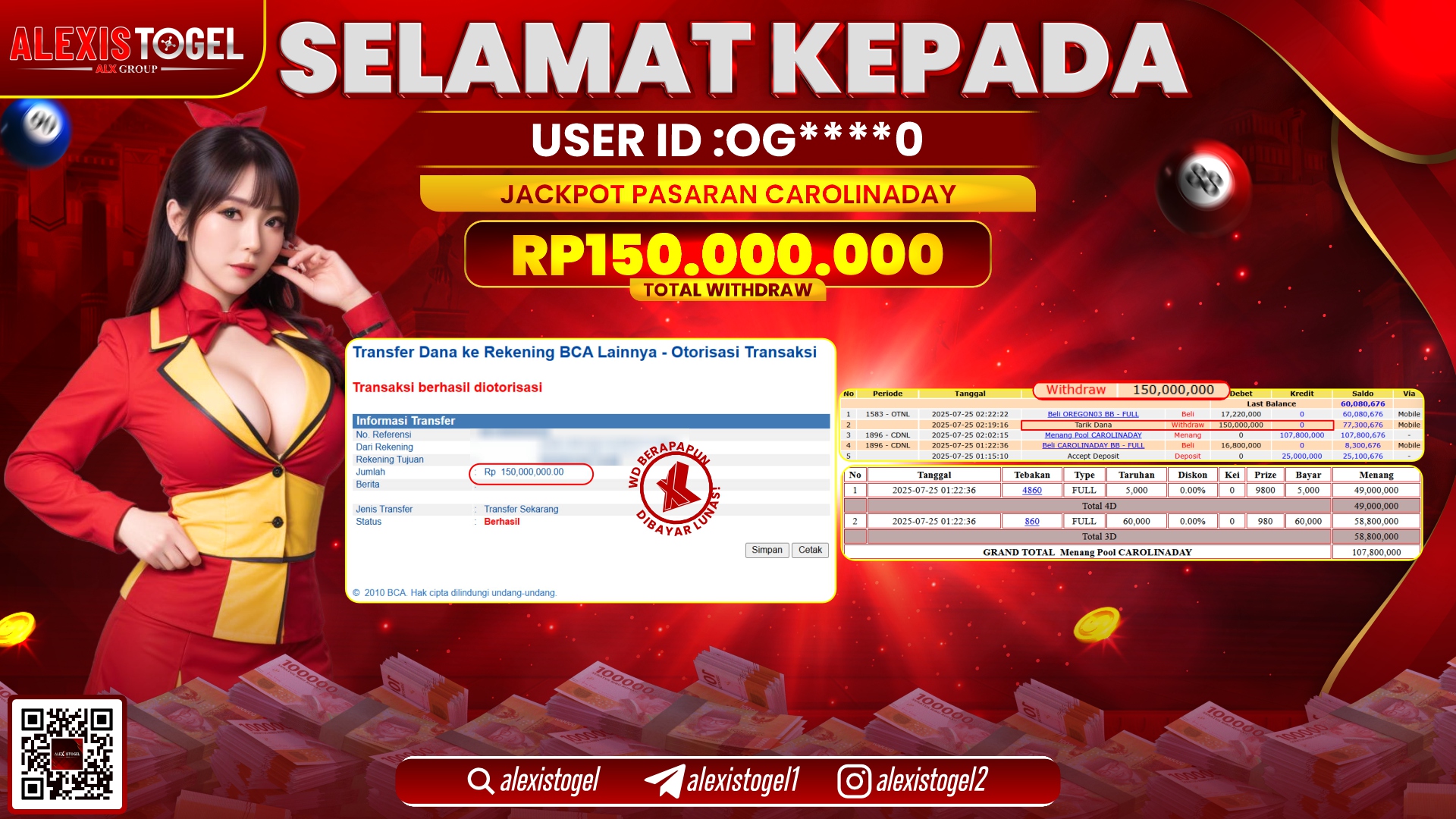 ALEXISTOGEL di TOGEL PASARAN CAROLINADAY RP.150.000.000 LUNAS