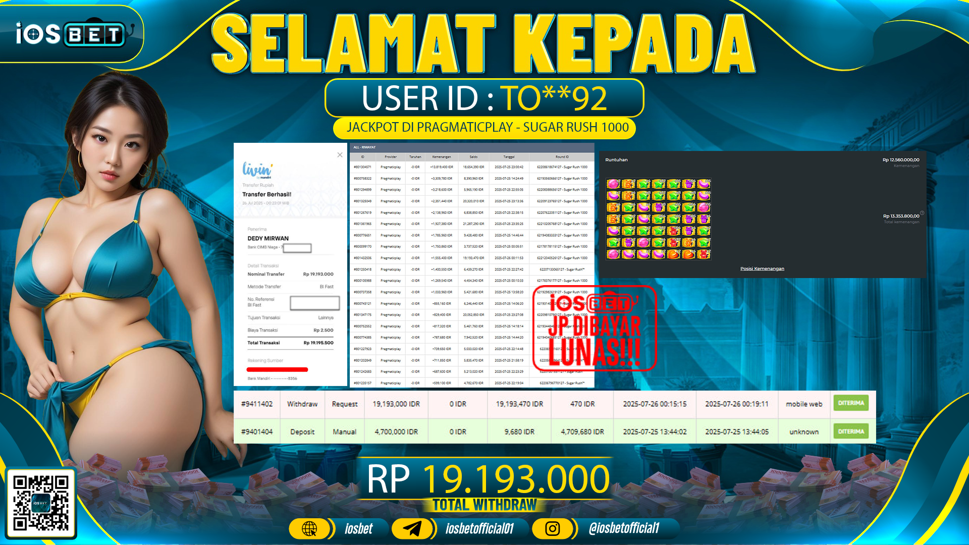 Bukti Pembayaran LUNAS SLOT GAME GACOR  Rp.19.193.000