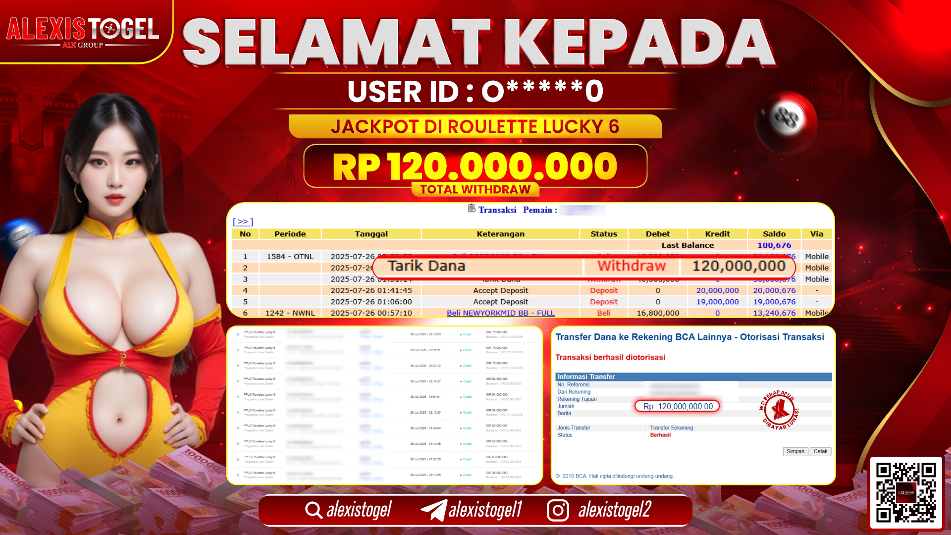 ALEXISTOGEL di CASINO ROULETTE LUCKY 6 RP.120.000.000 LUNAS