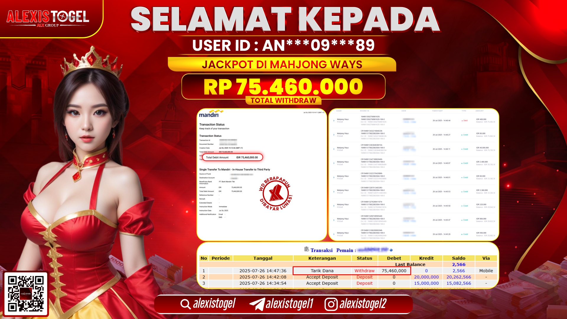 ALEXISTOGEL di SLOT MAHJONG WAYS RP.75.460.000 LUNAS