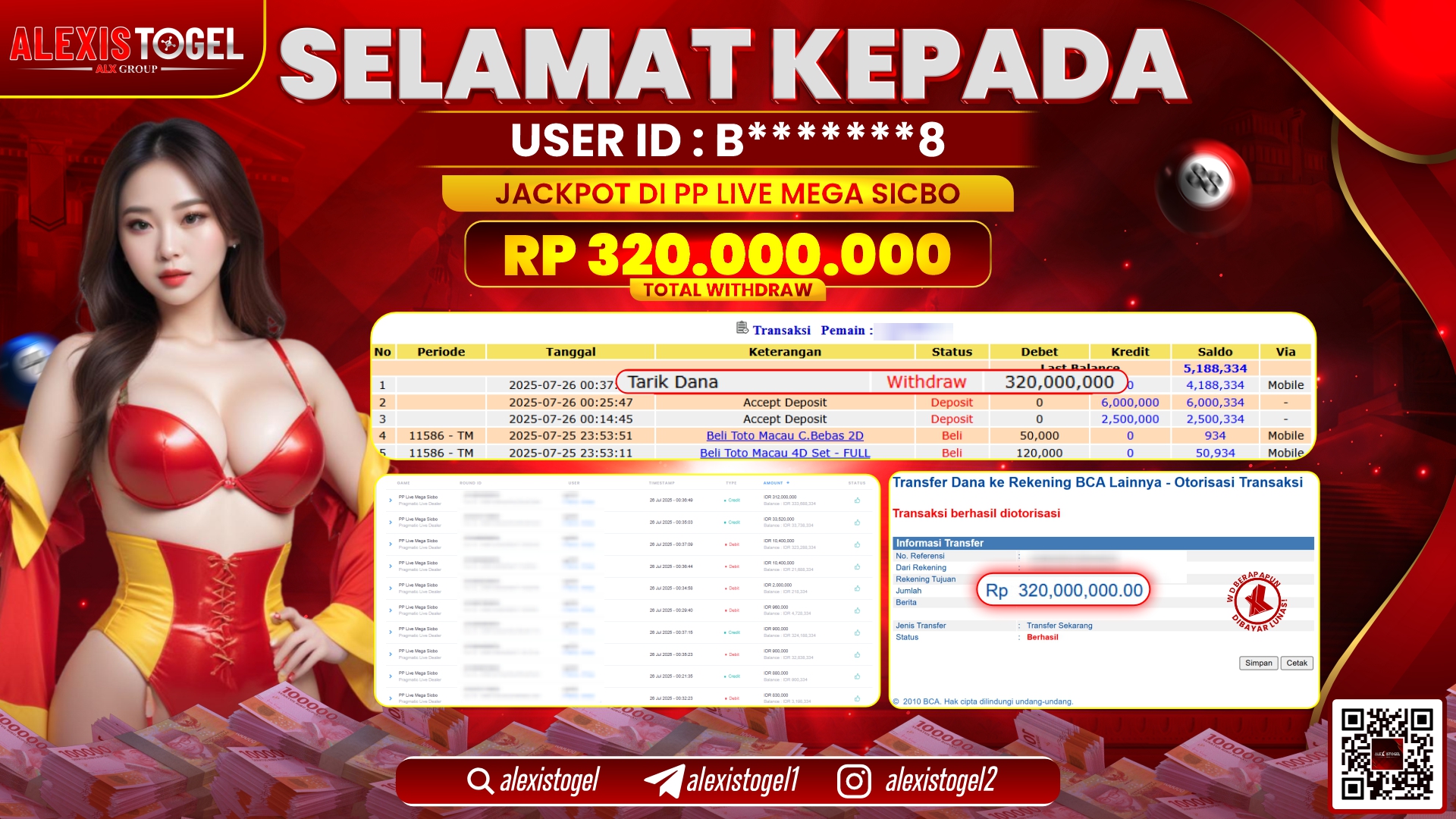 ALEXISTOGEL di PP LIVE MEGA SICBO RP.320.000.000 LUNAS