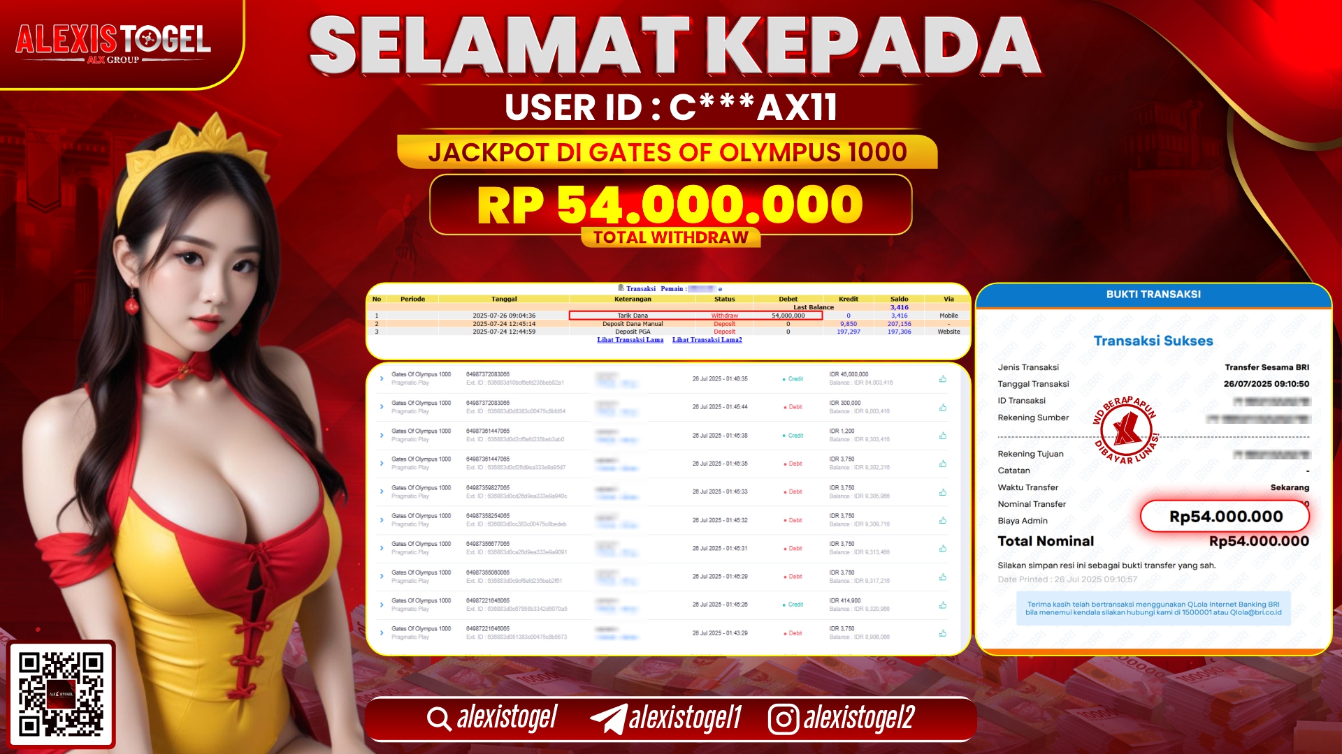 ALEXISTOGEL di SLOT GATES OF OLYMPUS 1000 RP.54.000.000 LUNAS