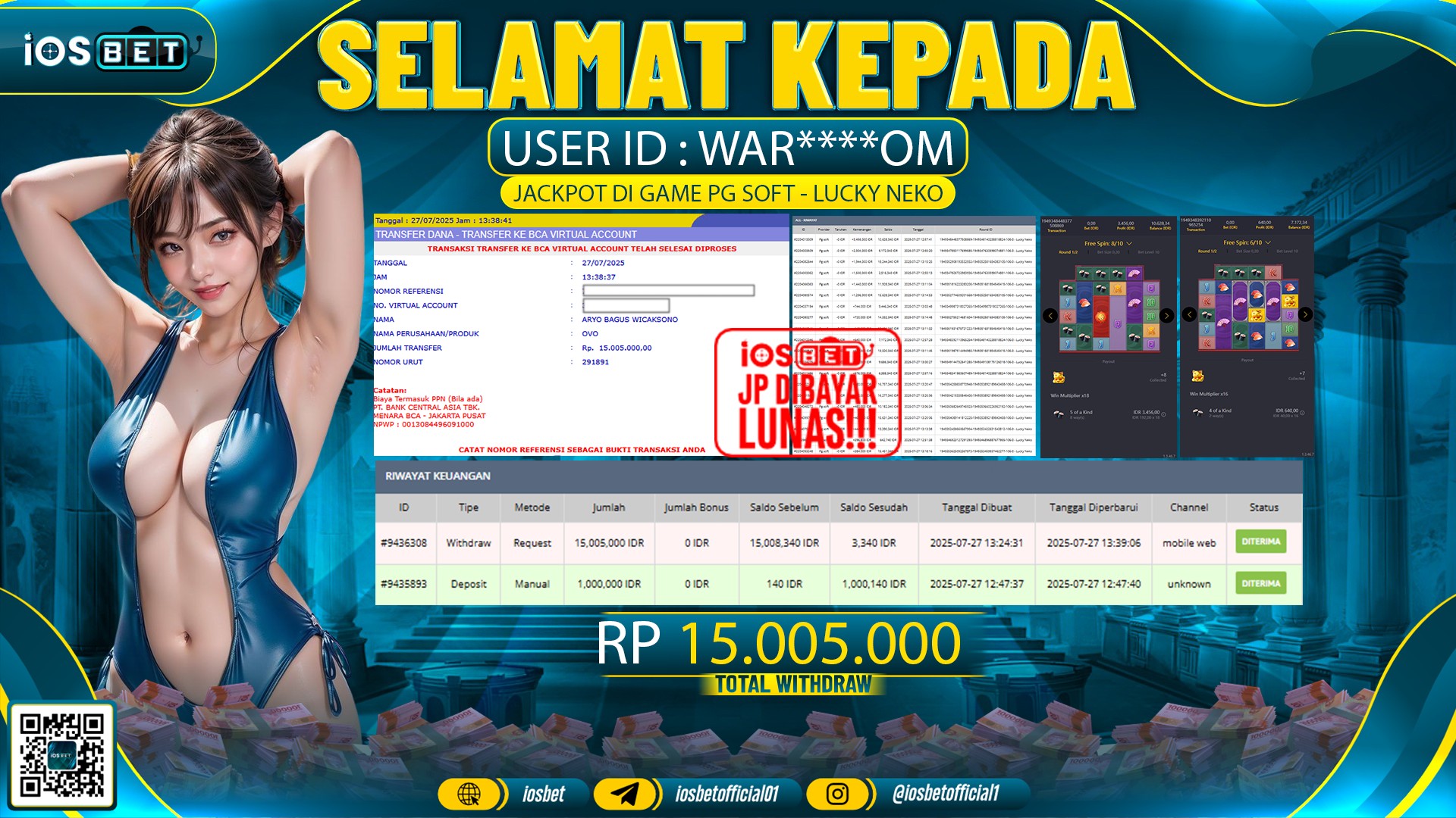 Bukti Pembayaran LUNAS SLOT GAME GACOR  Rp.15.005.000