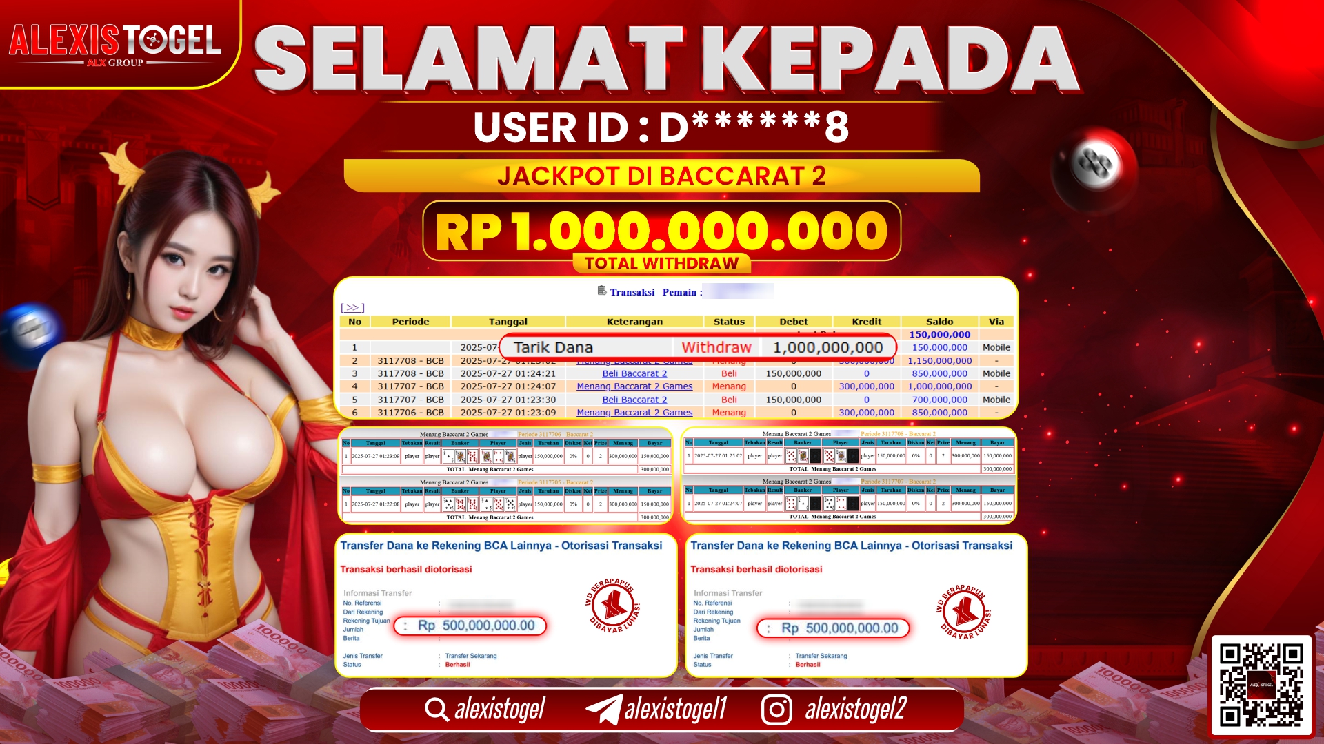 ALEXISTOGEL di CASINO BACCARAT 2 RP.1.000.000.000 LUNAS