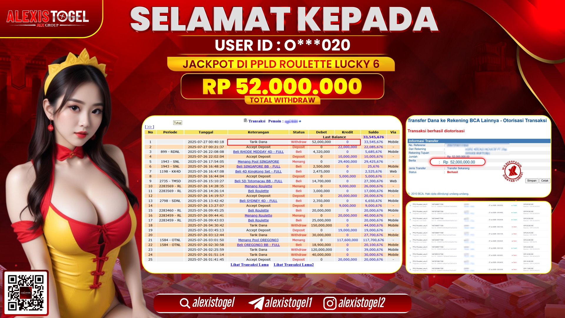 ALEXISTOGEL di PPLD ROULETTE LUCKY 6 RP.52.000.000 LUNAS