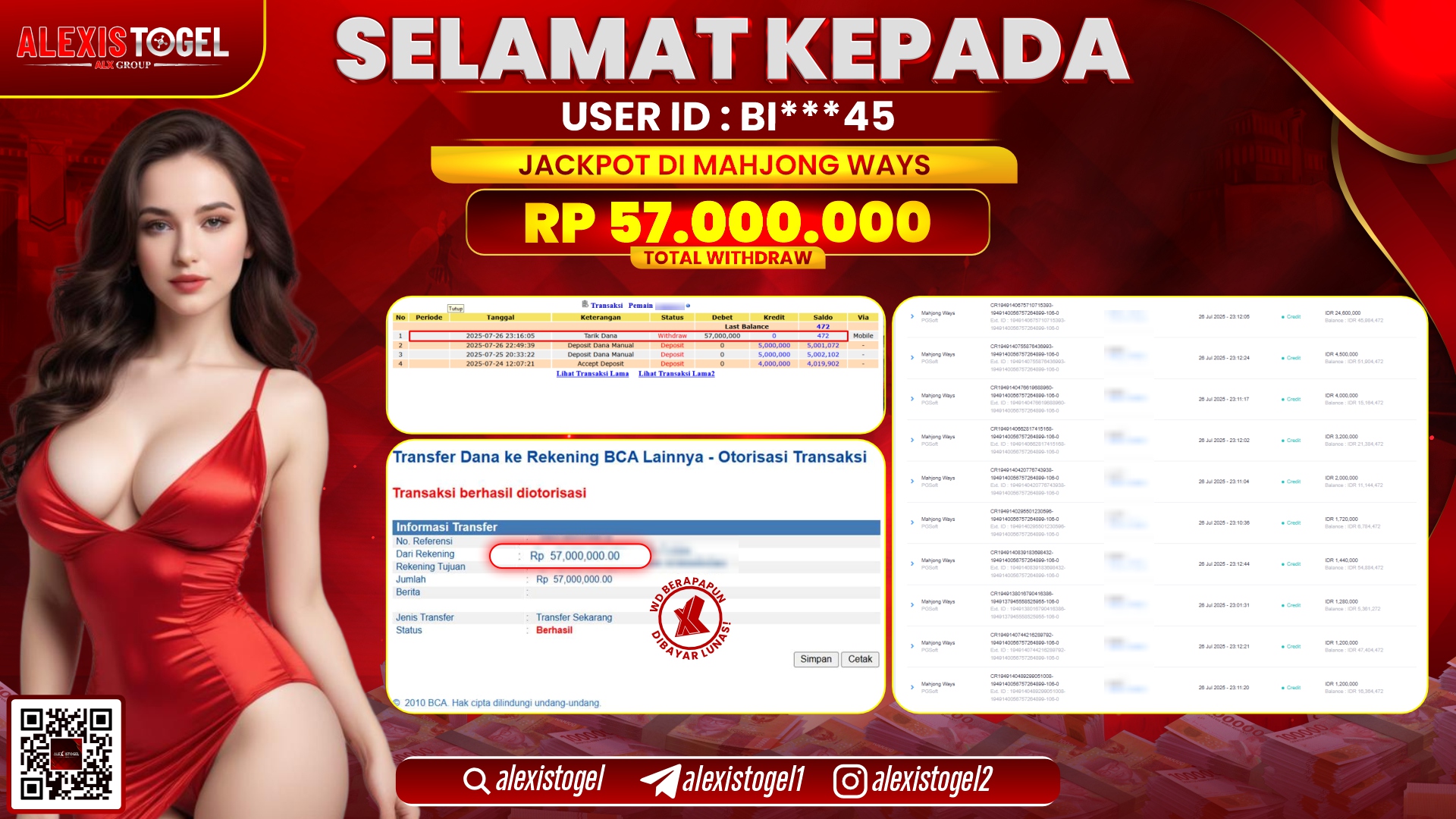 ALEXISTOGEL di SLOT MAHJONG WAYS RP.57.000.000 LUNAS