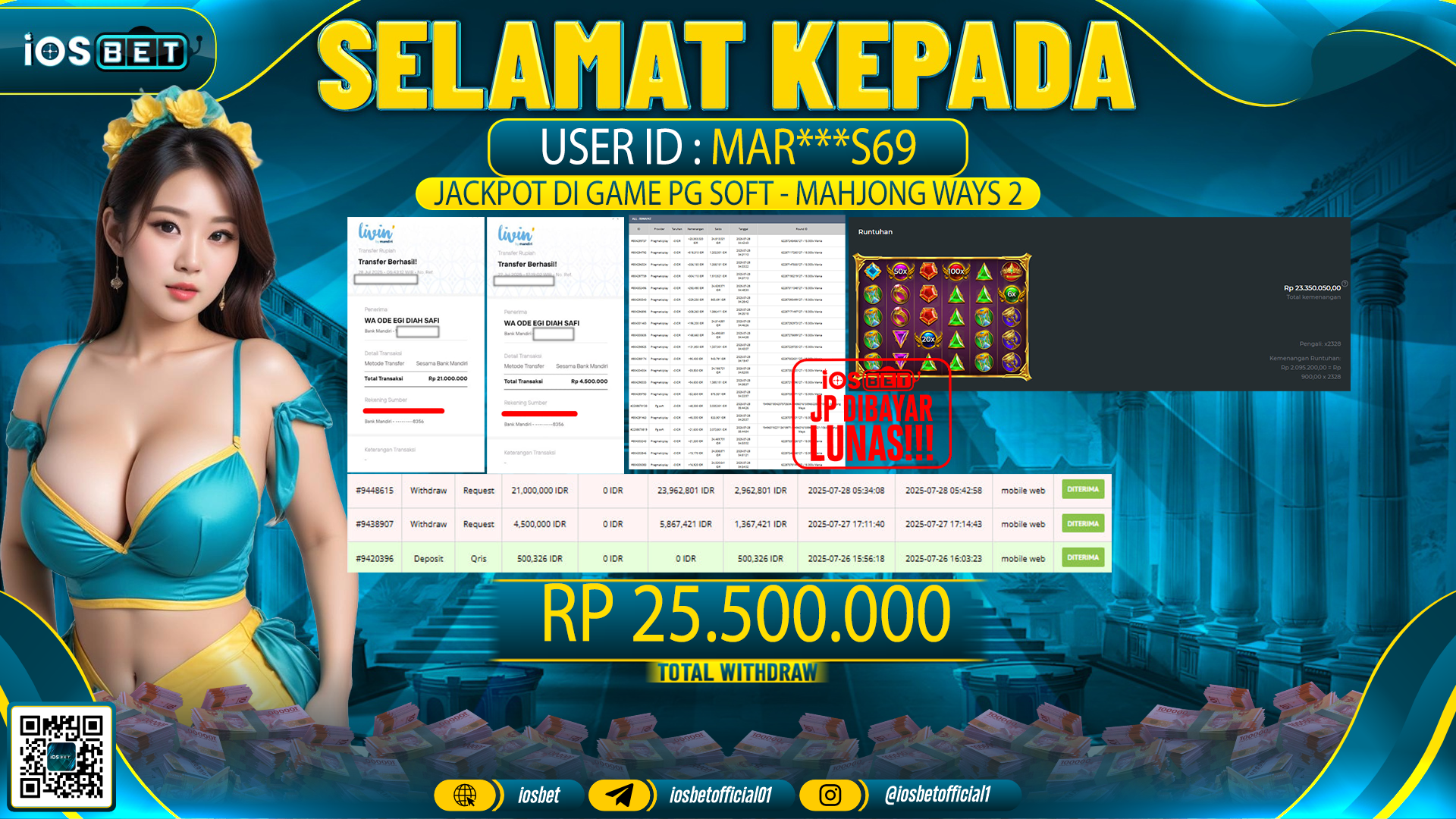 Bukti Pembayaran LUNAS SLOT GAME GACOR  Rp.25.500.000