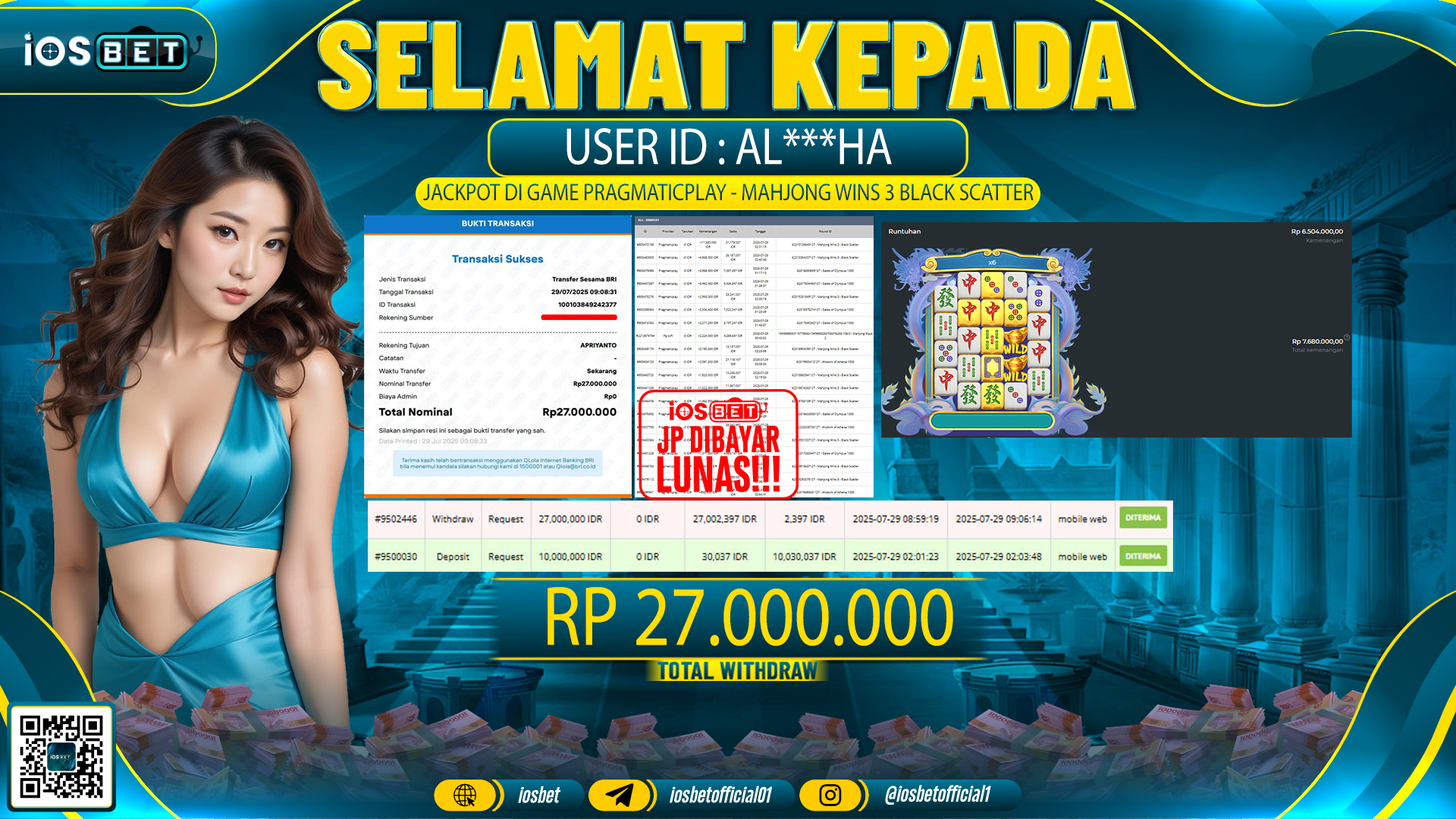 Bukti Pembayaran LUNAS SLOT GAME GACOR  Rp.27.000.000