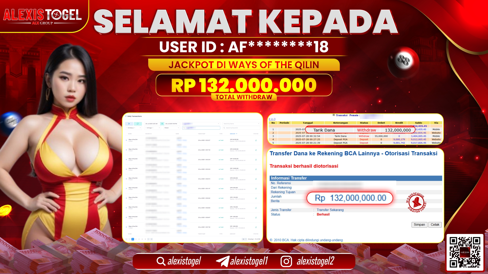 ALEXISTOGEL di SLOT WAYS OF THE QILIN RP.132.000.000 LUNAS