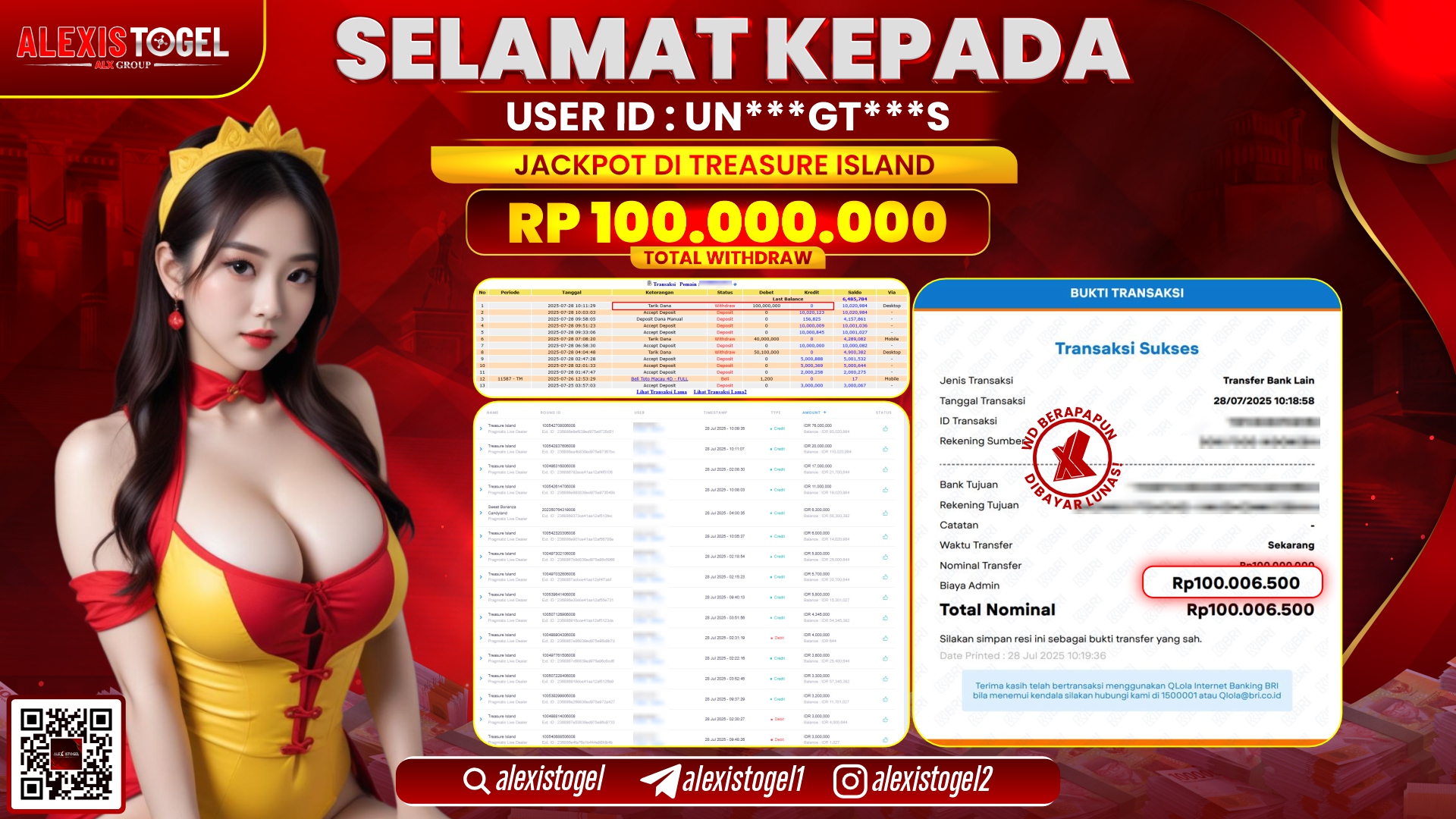 ALEXISTOGEL di SLOT TREASURE ISLAND RP.100.000.000 LUNAS