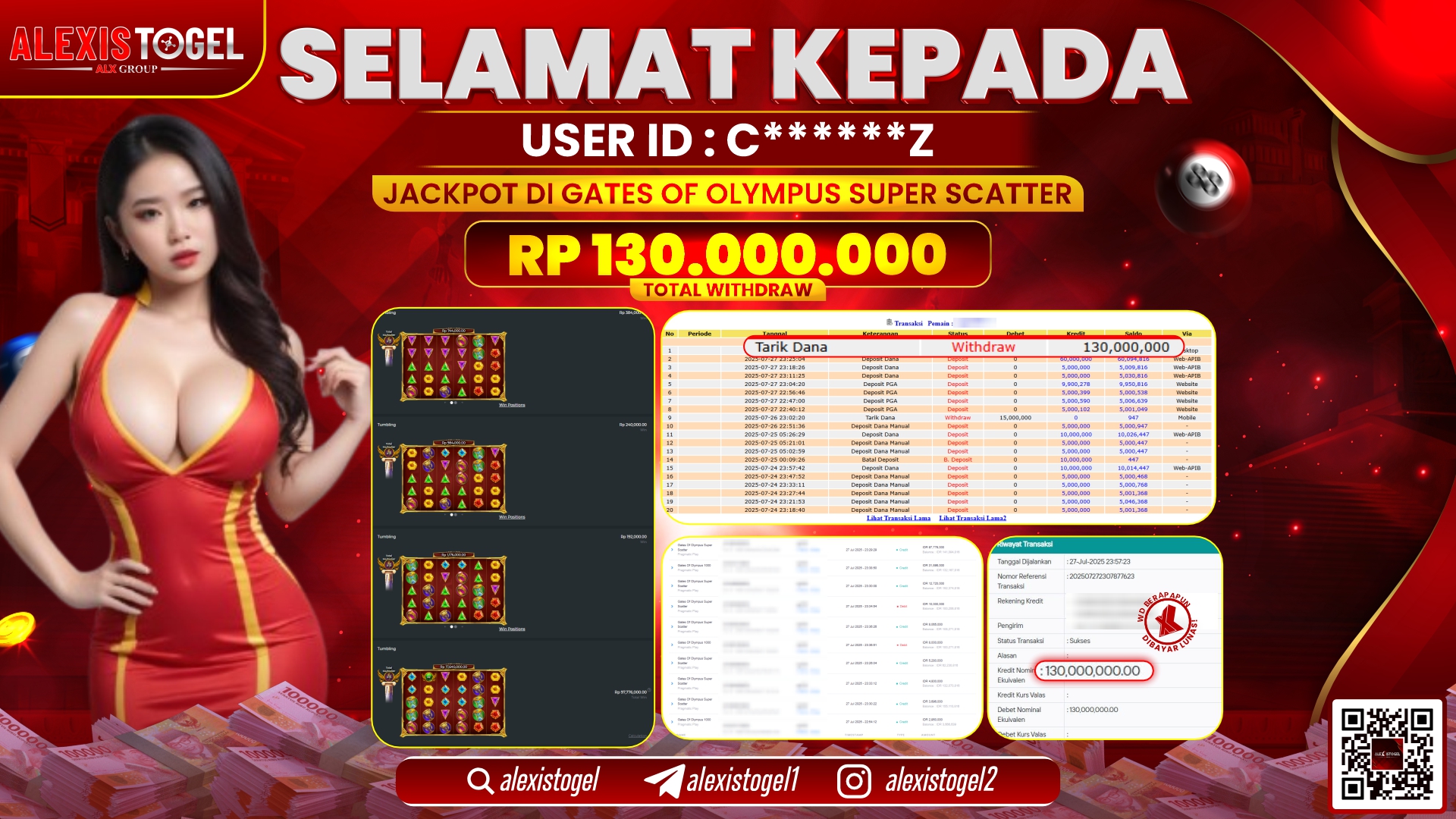 ALEXISTOGEL di SLOT GATES OF OLYMPUS SUPER SCATTER RP.130.000.000 LUNAS