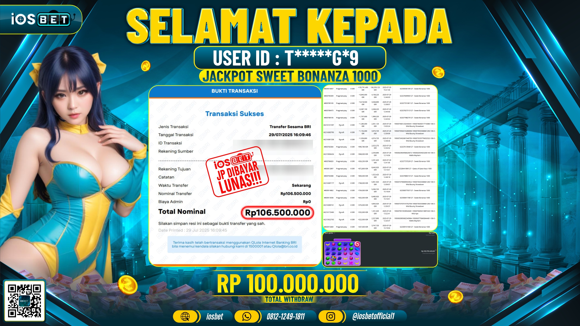 Bukti Pembayaran LUNAS SLOT GAME GACOR  Rp.100.000.000