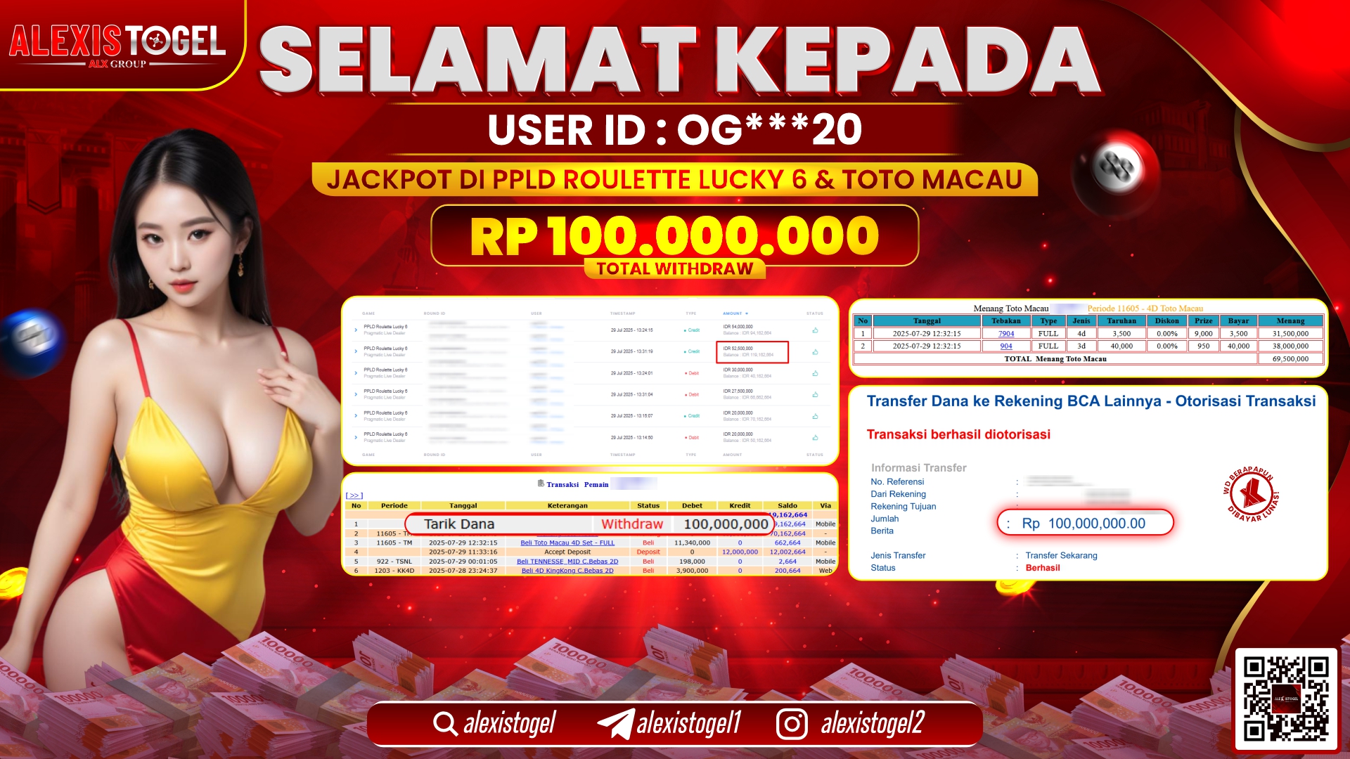 ALEXISTOGEL di PPLD ROULETTE LUCKY 6 & TOTOMACAU RP.100.000.000 LUNAS