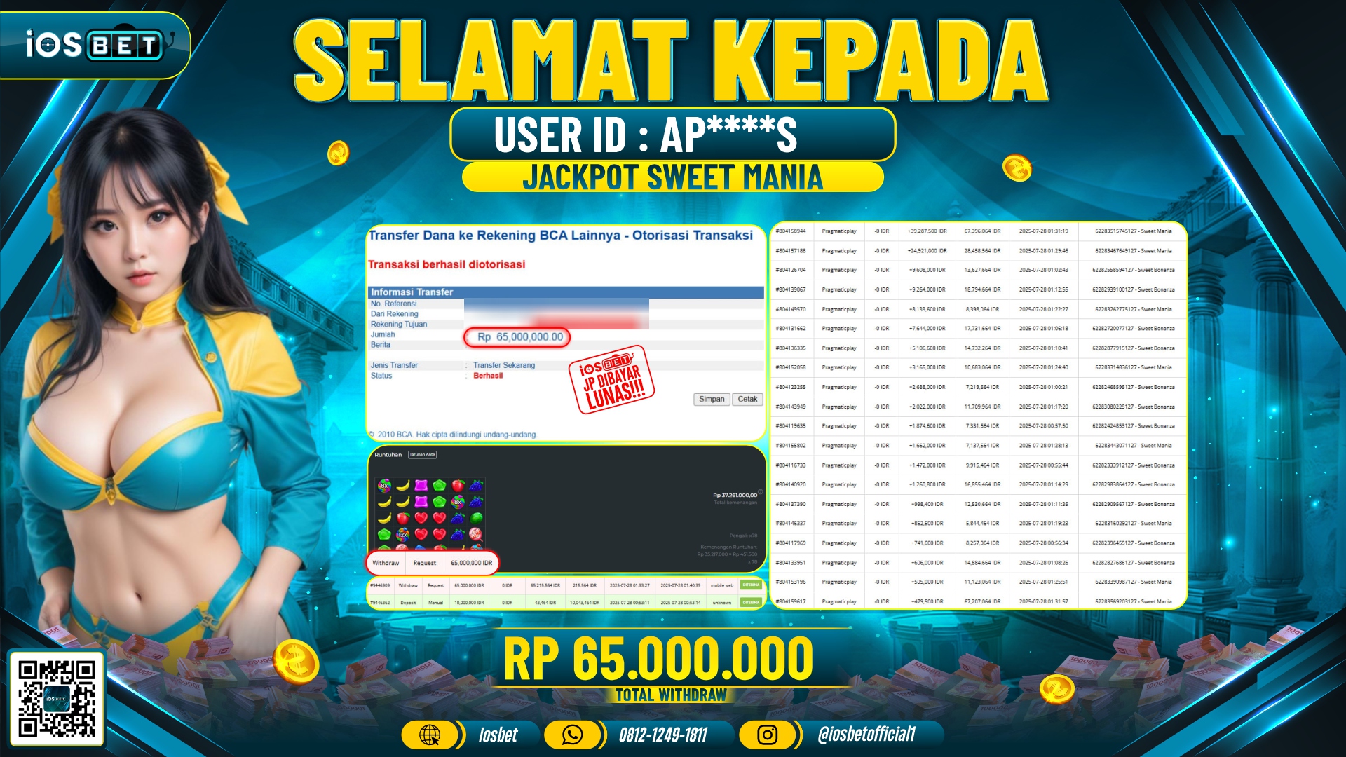 Bukti Pembayaran LUNAS SLOT GAME GACOR  Rp.65.000.000