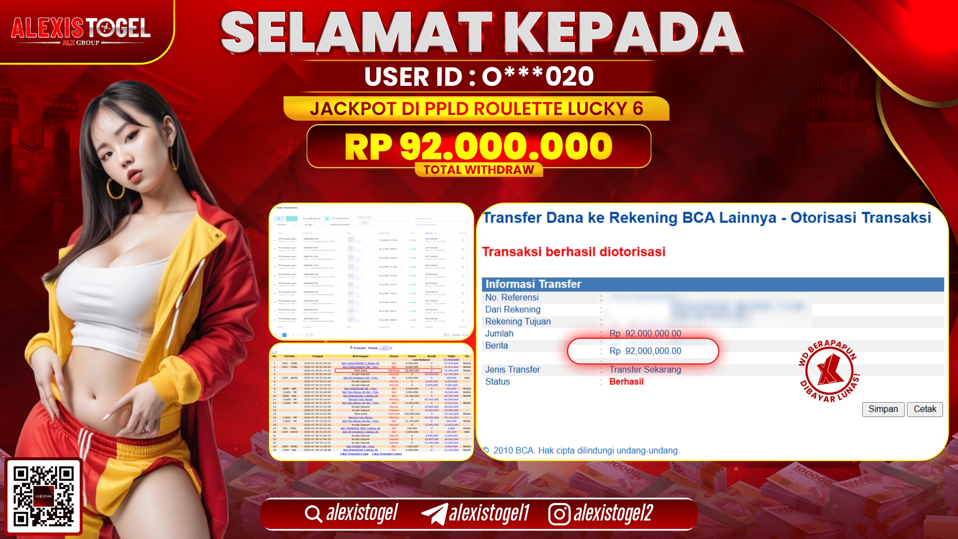 ALEXISTOGEL di PPLD ROULETTE LUCKY 6 RP.92.000.000 LUNAS