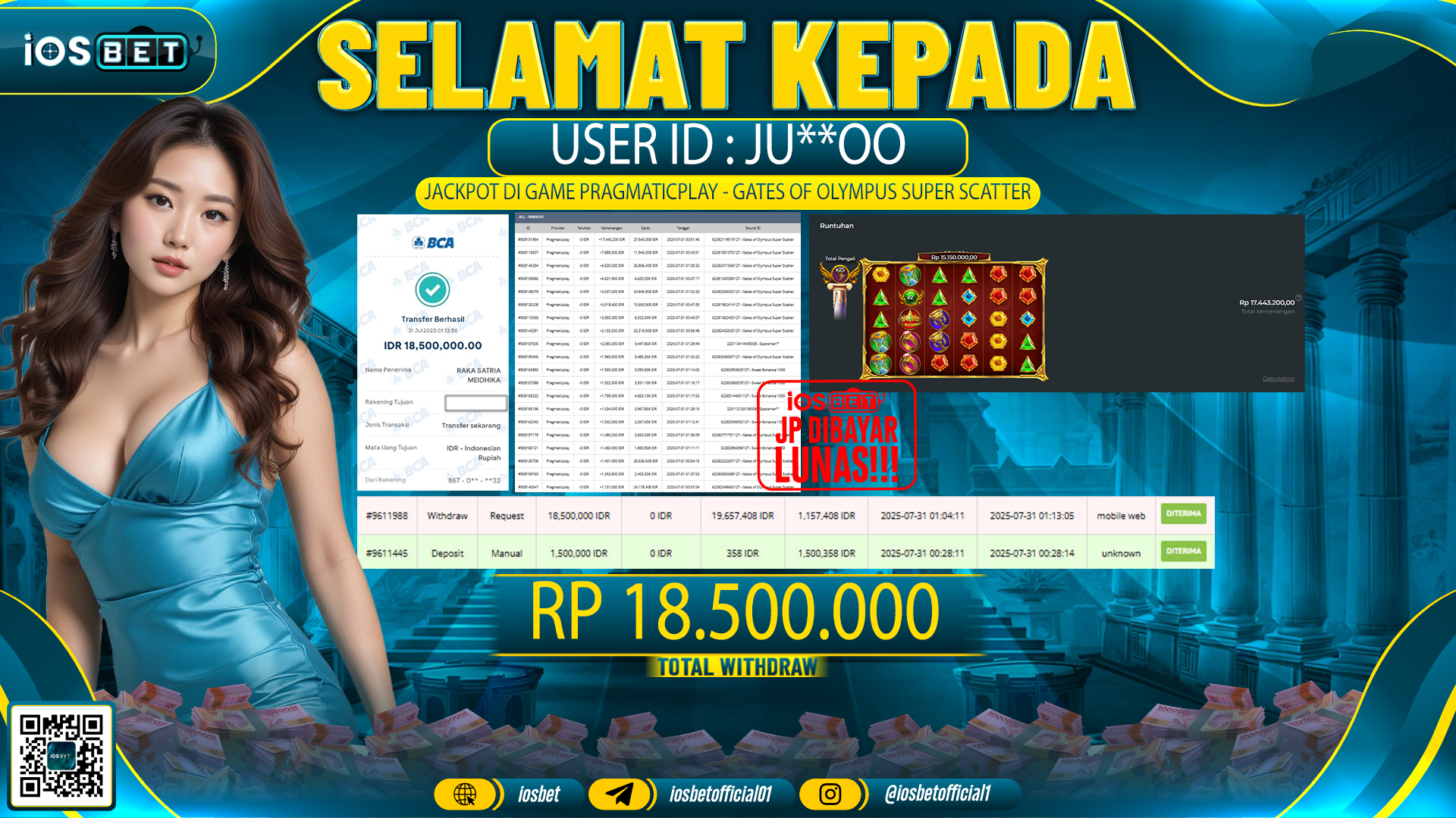 Bukti Pembayaran LUNAS SLOT GAME GACOR  Rp.18.500.000