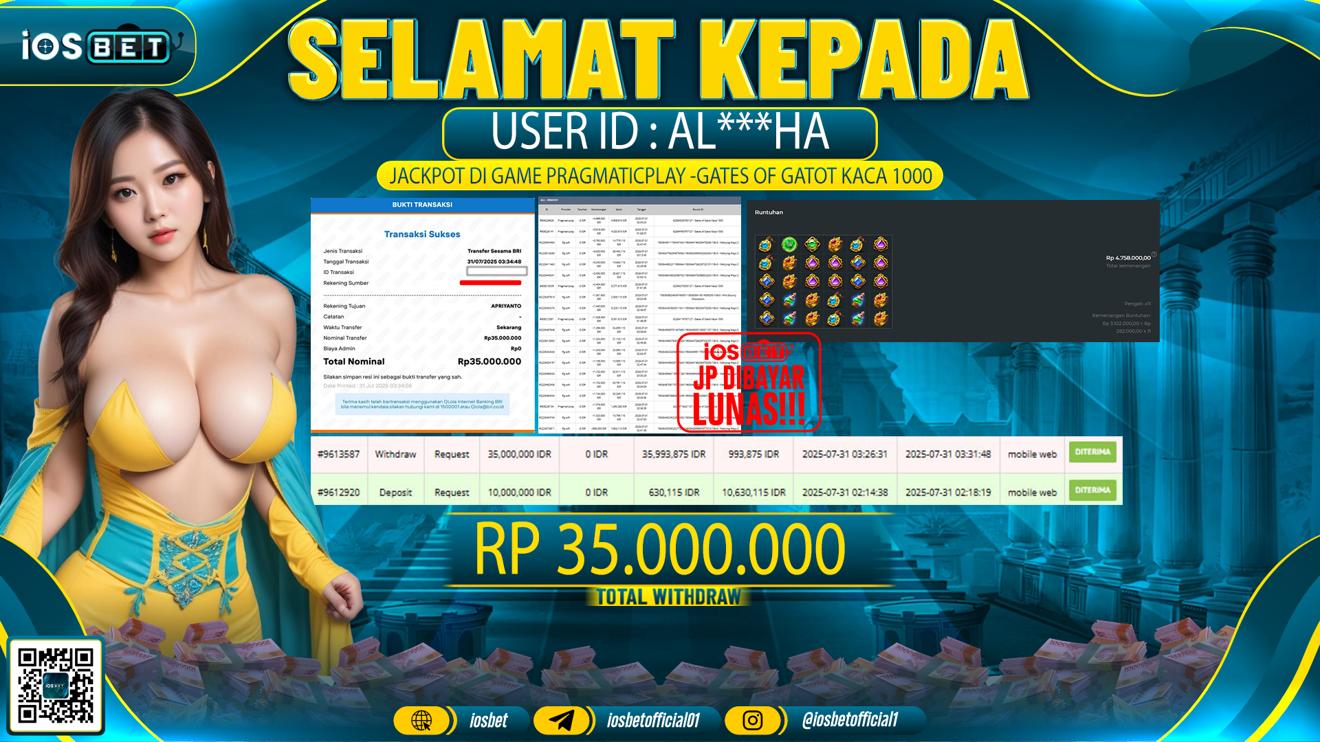 Bukti Pembayaran LUNAS SLOT GAME GACOR  Rp.35.000.000