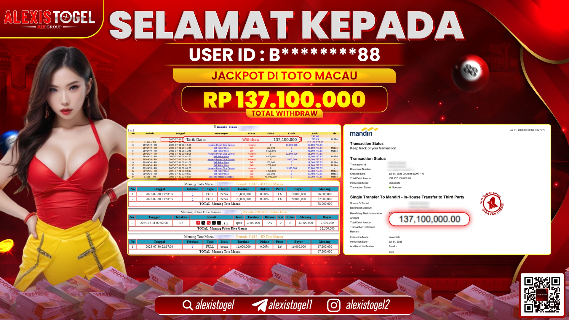 ALEXISTOGEL di TOGEL TOTOMACAU RP.137.100.000 LUNAS