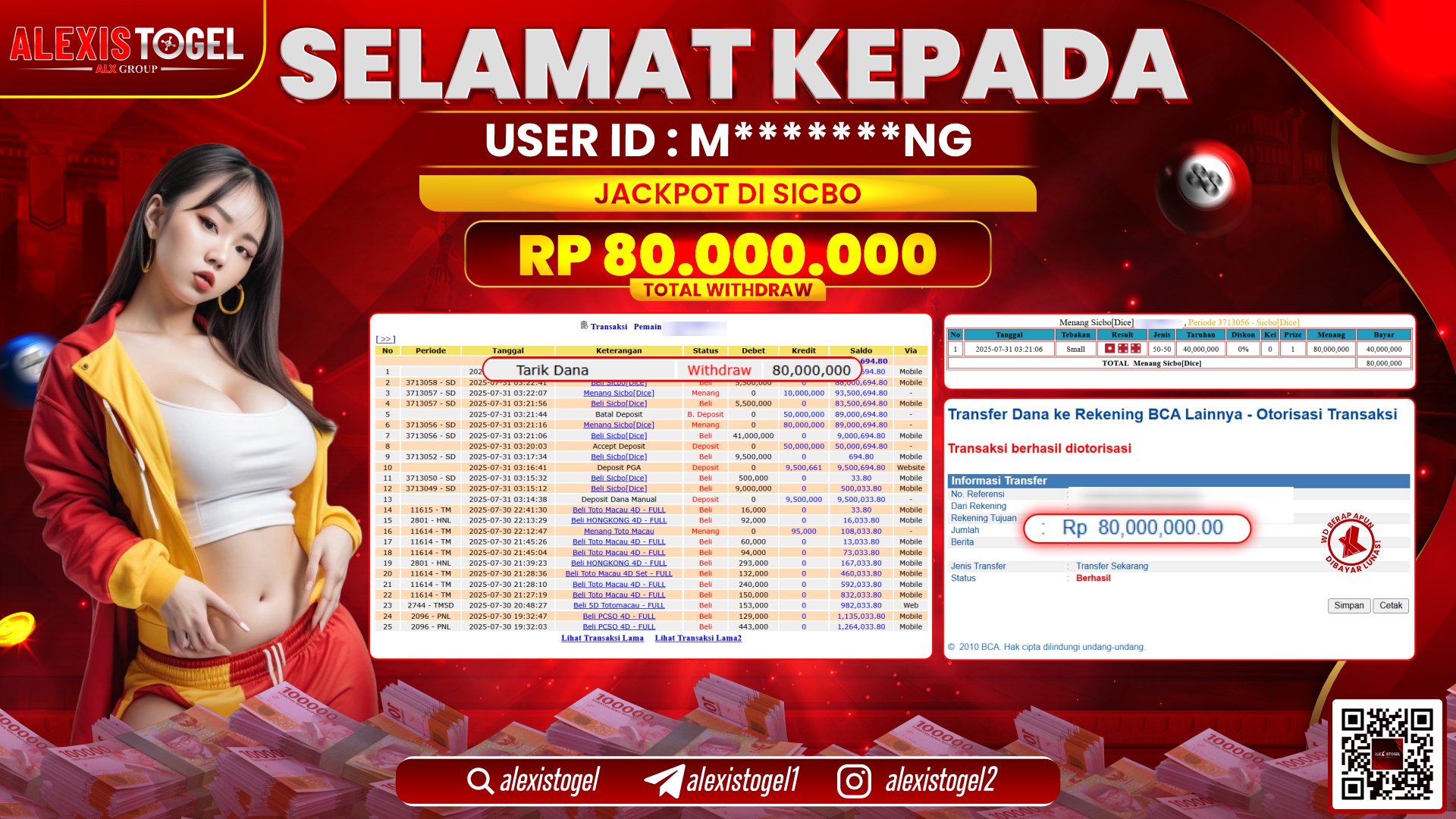 ALEXISTOGEL di CASINO SICBO DICE RP.80.000.000 LUNAS