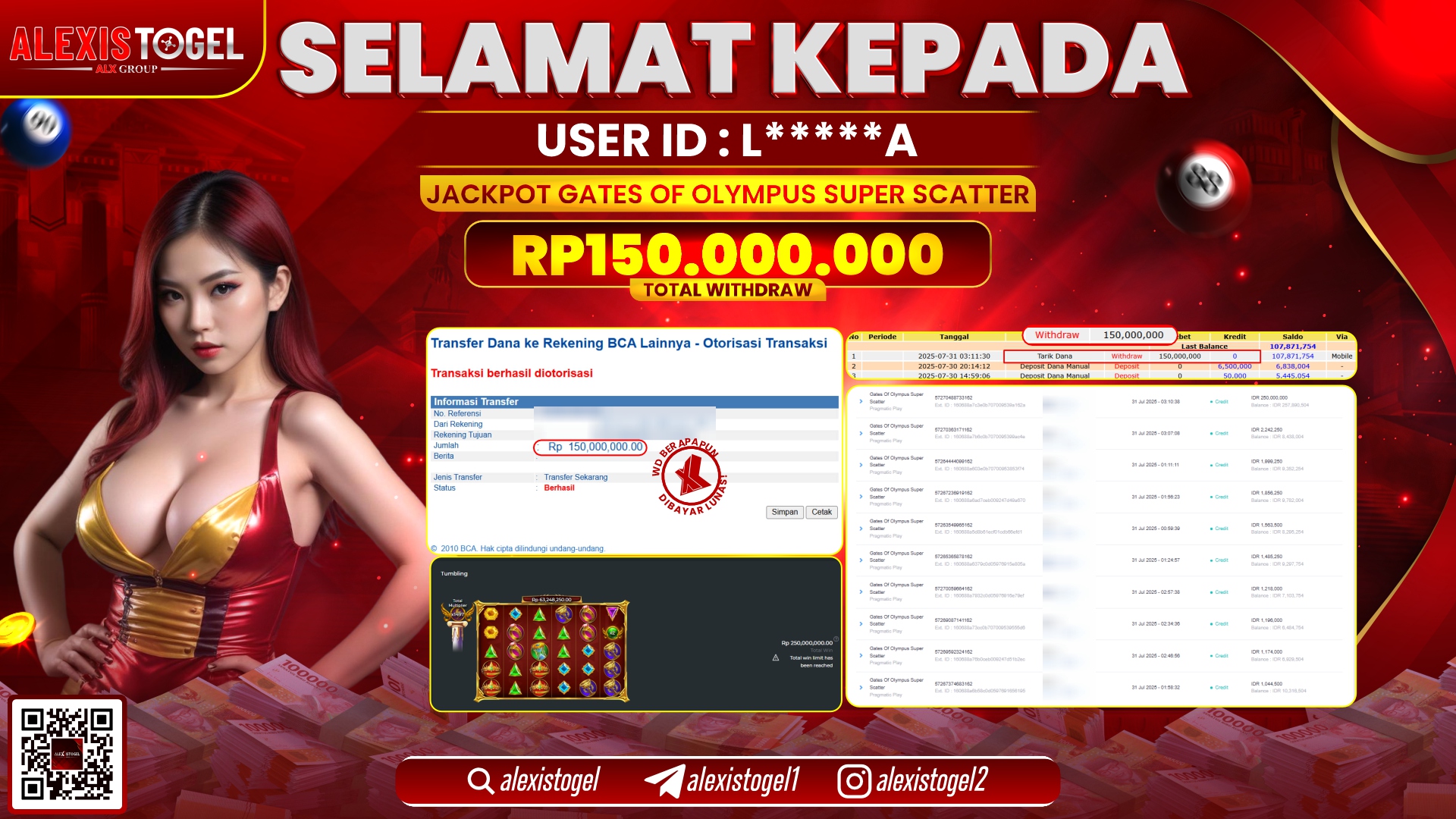 ALEXISTOGEL di SLOT GATES OF OLYMPUS SUPER SCATTER RP.150.000.000 LUNAS