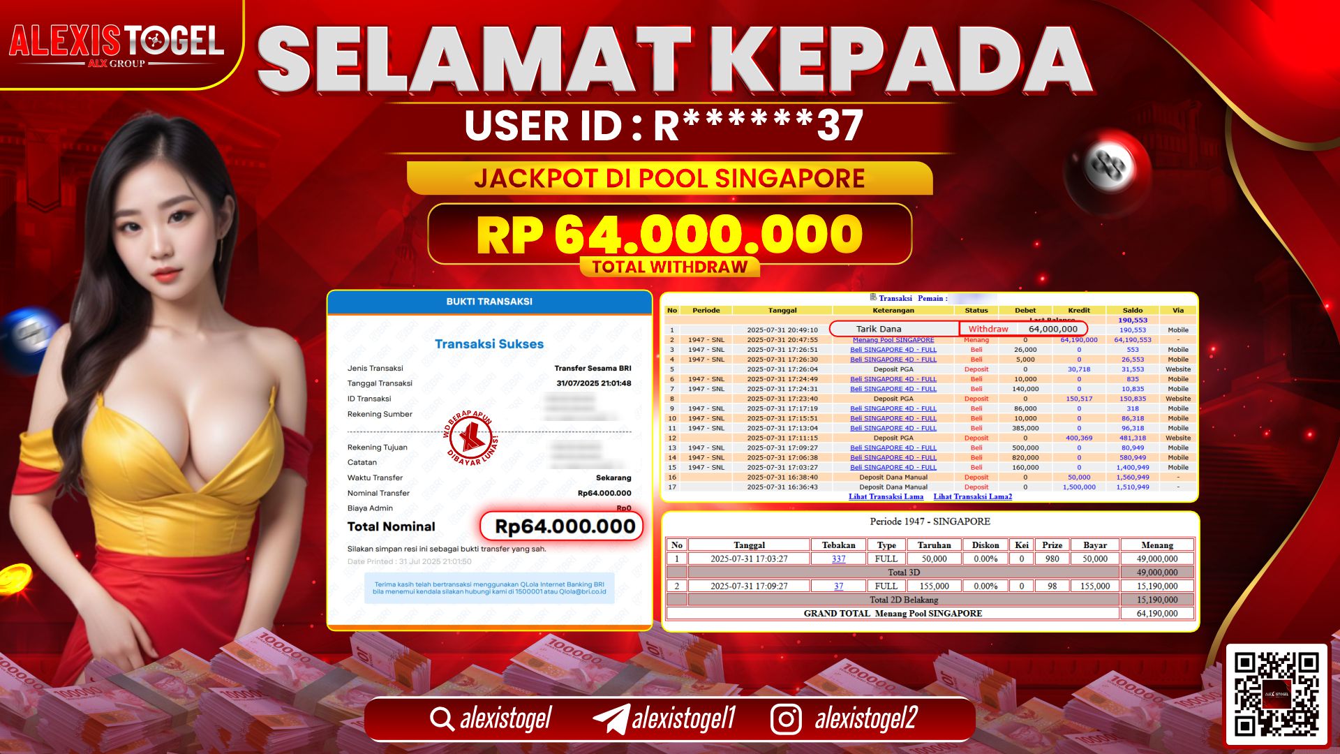 ALEXISTOGEL di TOGEL POOL SINGAPORE RP.64.000.000 LUNAS