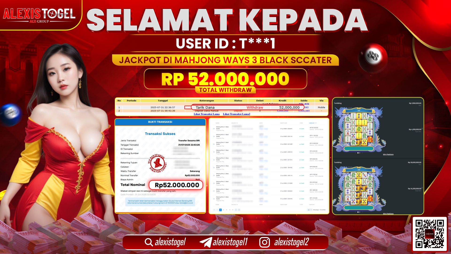 ALEXISTOGEL di SLOT MAHJONG WAYS 3 BLACK SCATTER RP.52.000.000 LUNAS