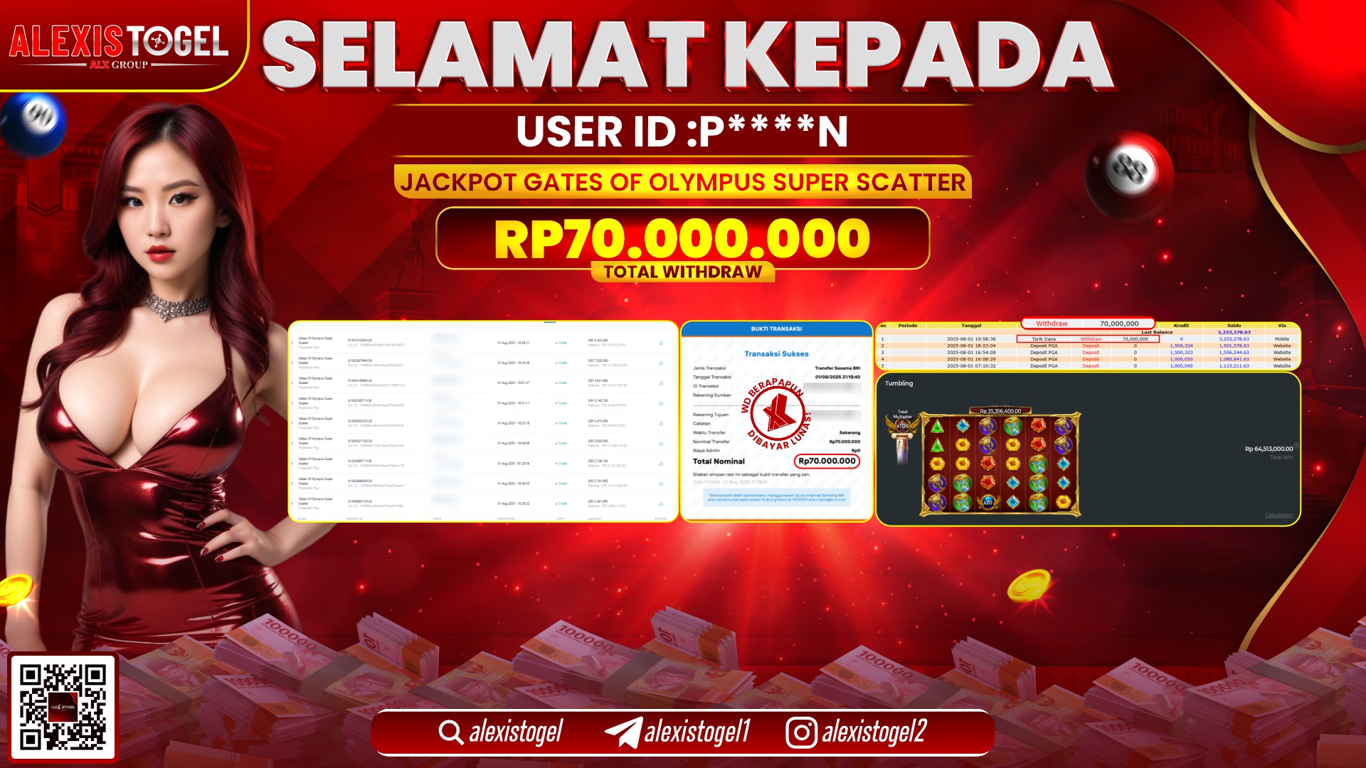 ALEXISTOGEL di SLOT GATES OF OLYMPUS SUPER SCATTER RP.70.000.000 LUNAS