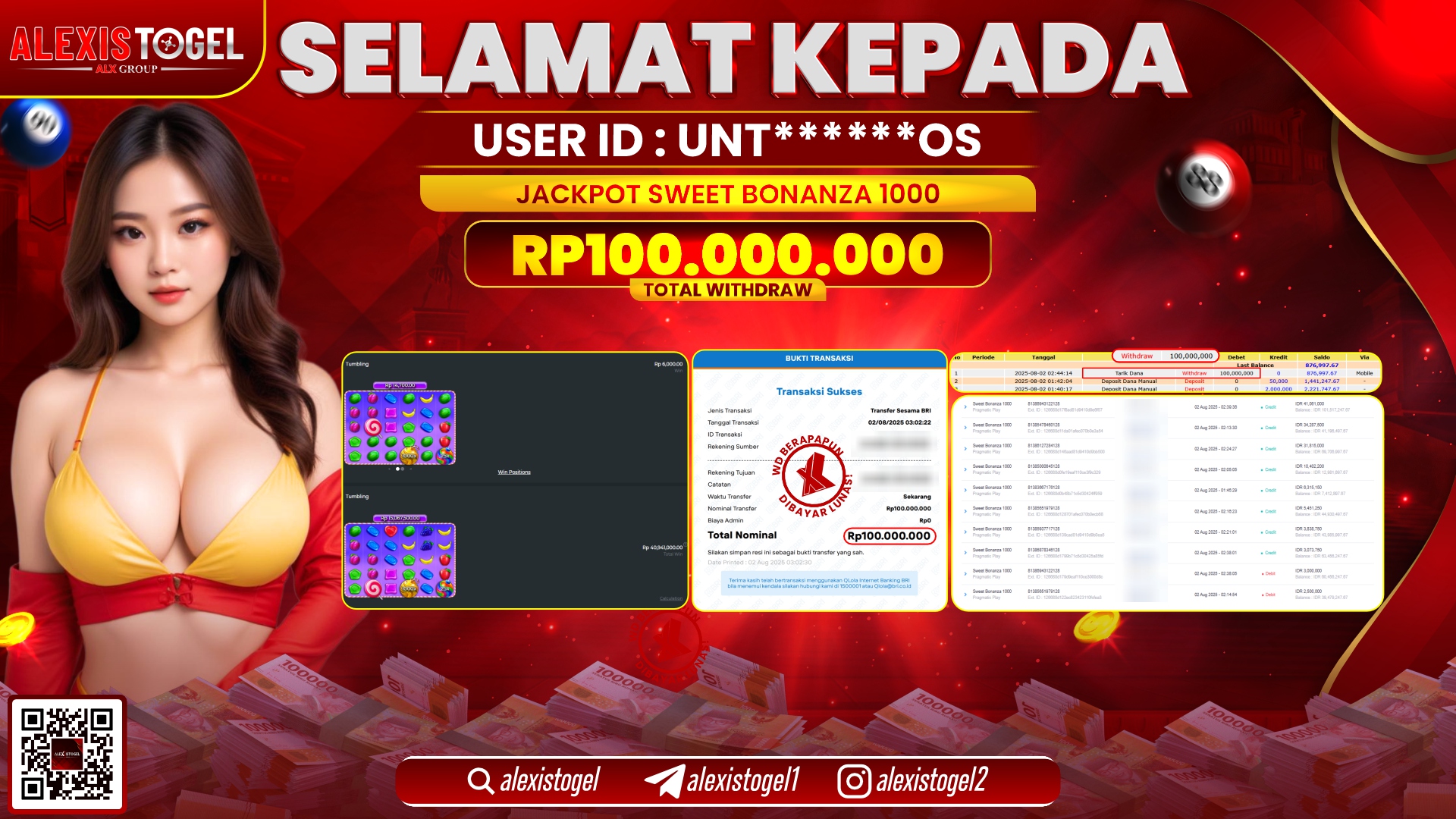 ALEXISTOGEL di SLOT SWEET BONANZA RP.100.000.000 LUNAS