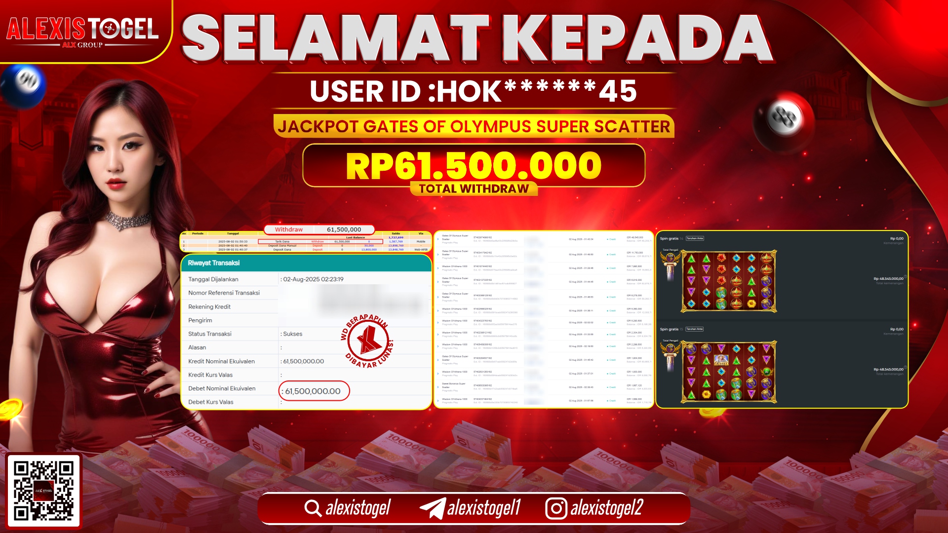 ALEXISTOGEL di SLOT GATES OF OLYMPUS SUPER SCATTER RP.100.000.000 LUNAS